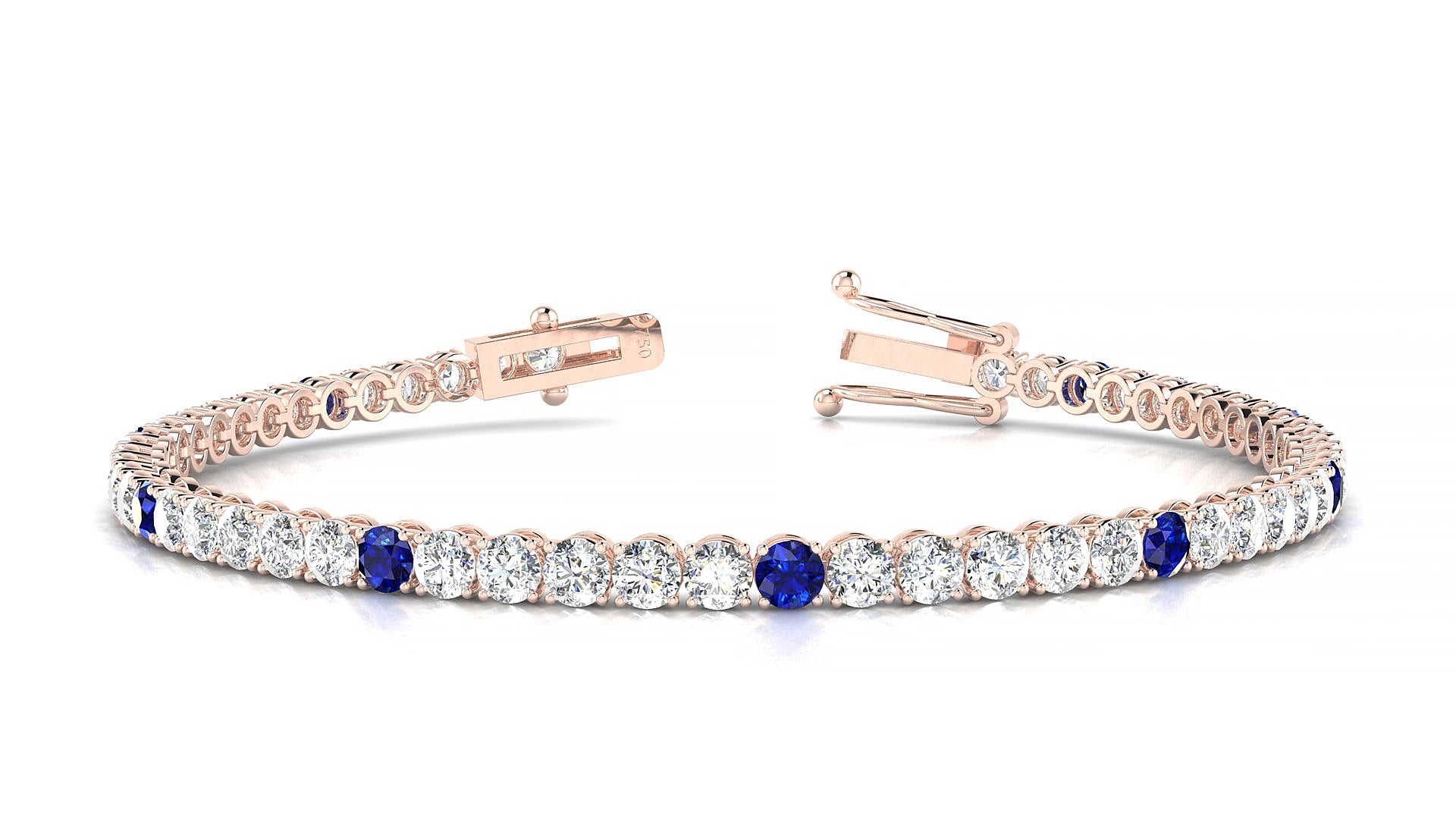 Firenze 1-5 | 18k Rose Gold 3 mm Round Natural Sapphire & Diamond 15 cm Tennis Bracelet