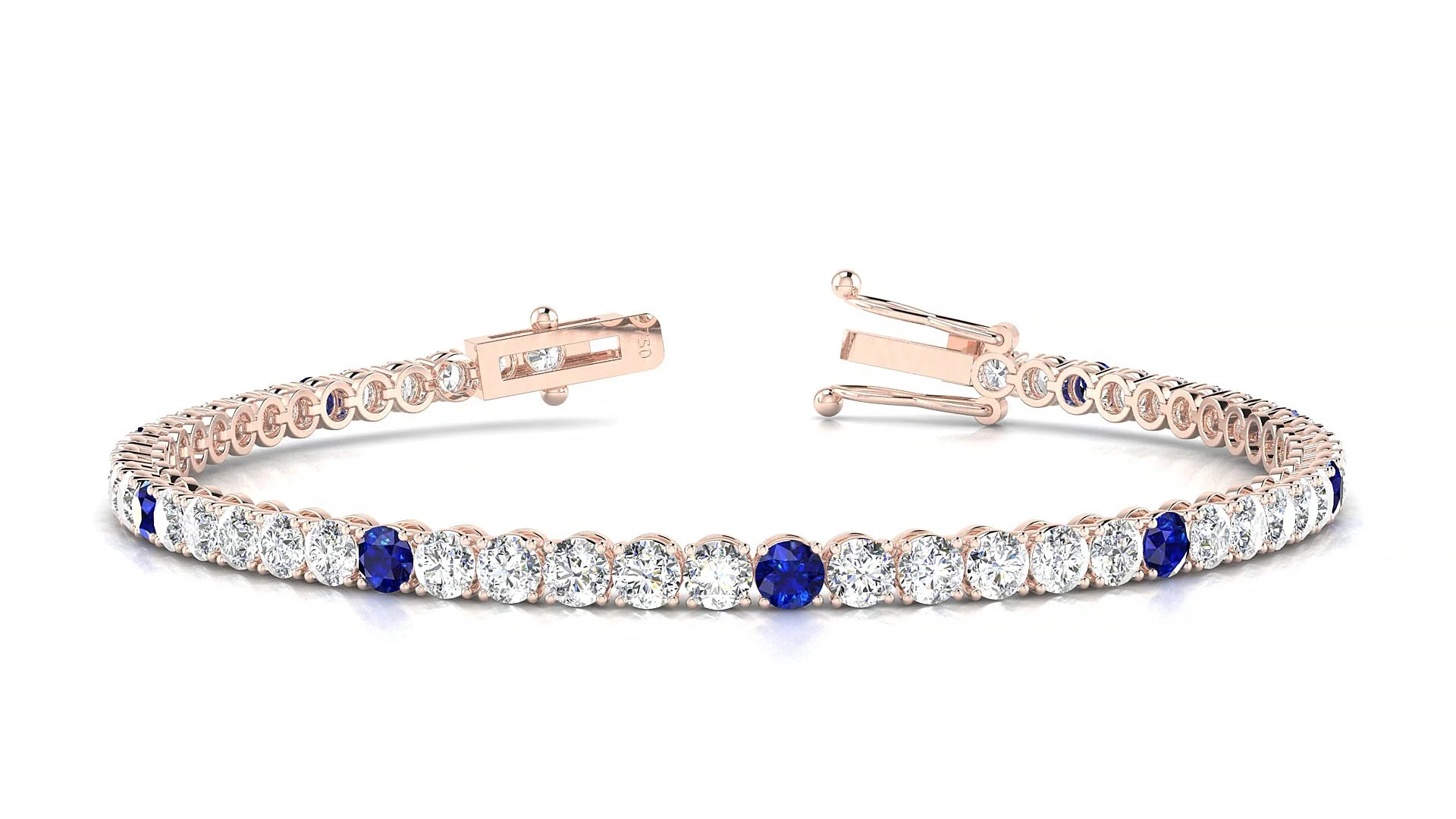 Firenze 1-5 | 18k Rose Gold 3 mm Round Natural Sapphire & Diamond Tennis Bracelet