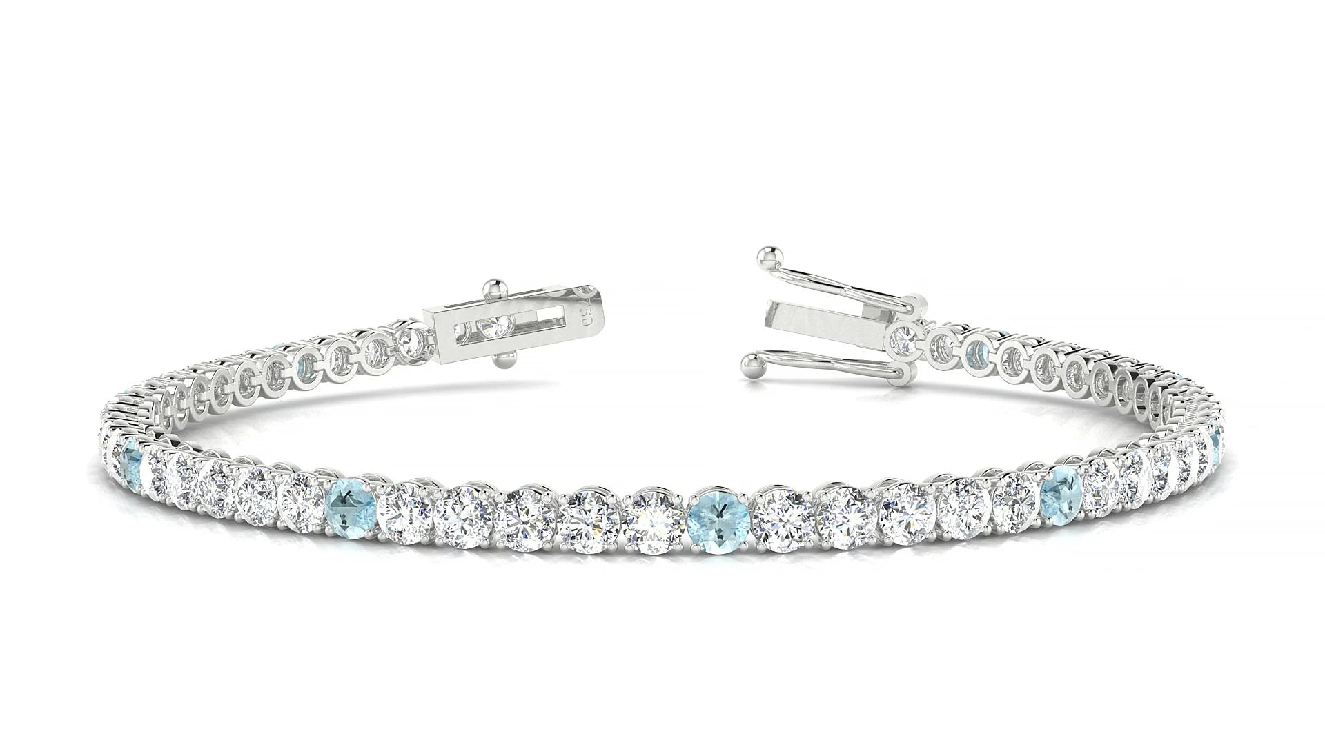 Firenze 1-5 | 18k White Gold 3 mm Round Natural Aquamarine & Diamond Tennis Bracelet