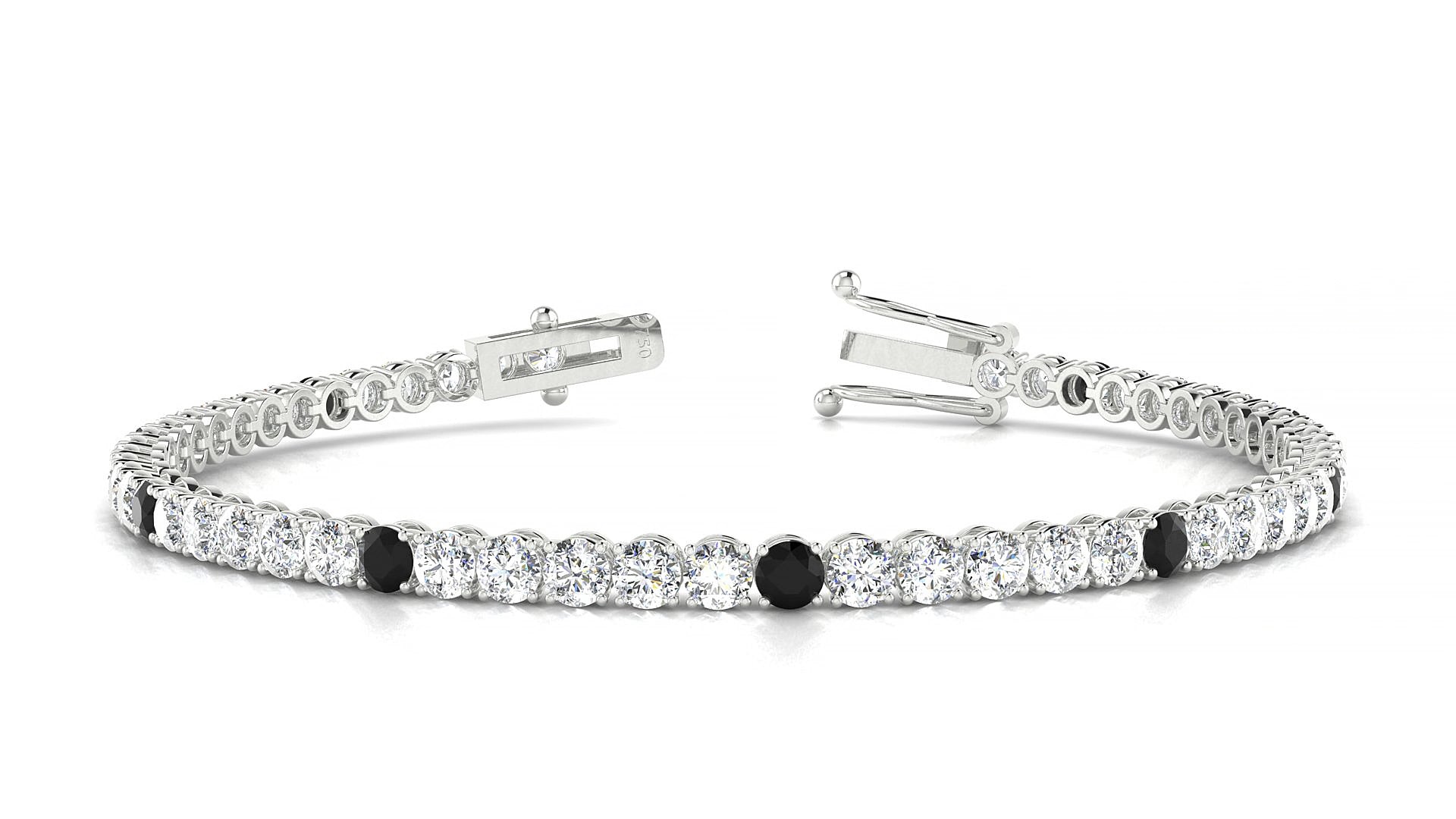 Firenze 1-5 | 18k White Gold 3 mm Round Natural Black Diamond & Diamond 15 cm Tennis Bracelet