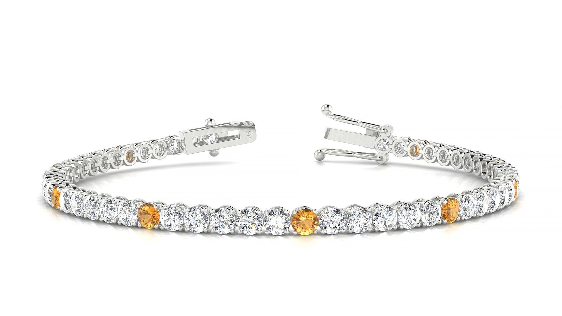 Firenze 1-5 | 18k White Gold 3 mm Round Natural Citrine & Diamond 15 cm Tennis Bracelet