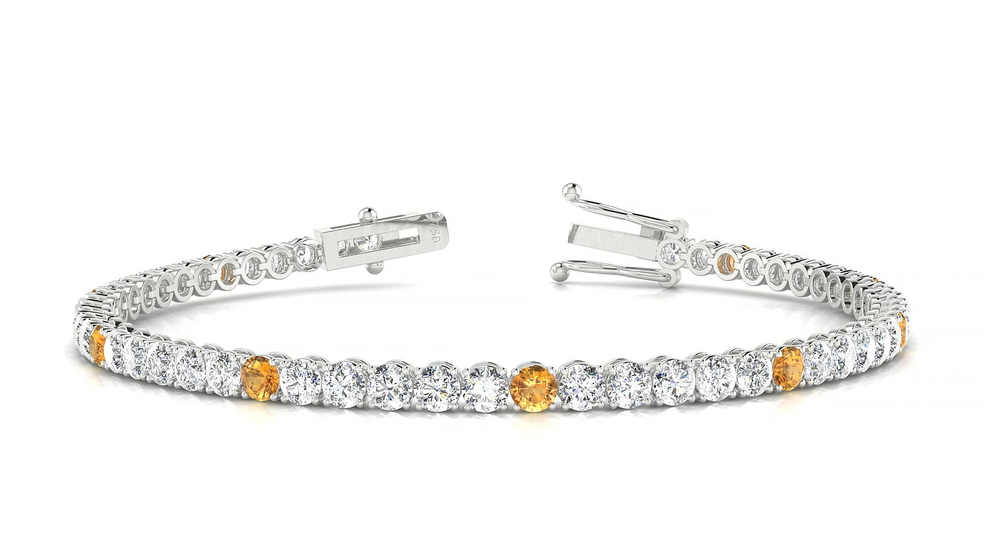 Firenze 1-5 | 18k White Gold 3 mm Round Natural Citrine & Diamond Tennis Bracelet