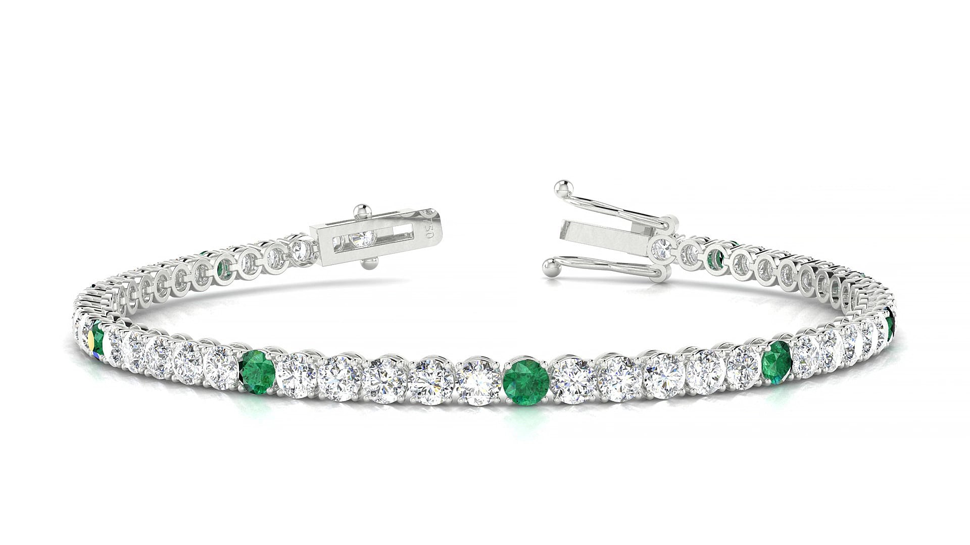 Firenze 1-5 | 18k White Gold 3 mm Round Natural Emerald & Diamond 15 cm Tennis Bracelet
