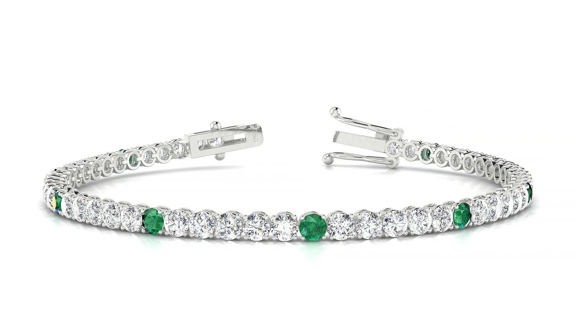 Firenze 1-5 | 18k White Gold 3 mm Round Natural Emerald & Diamond Tennis Bracelet