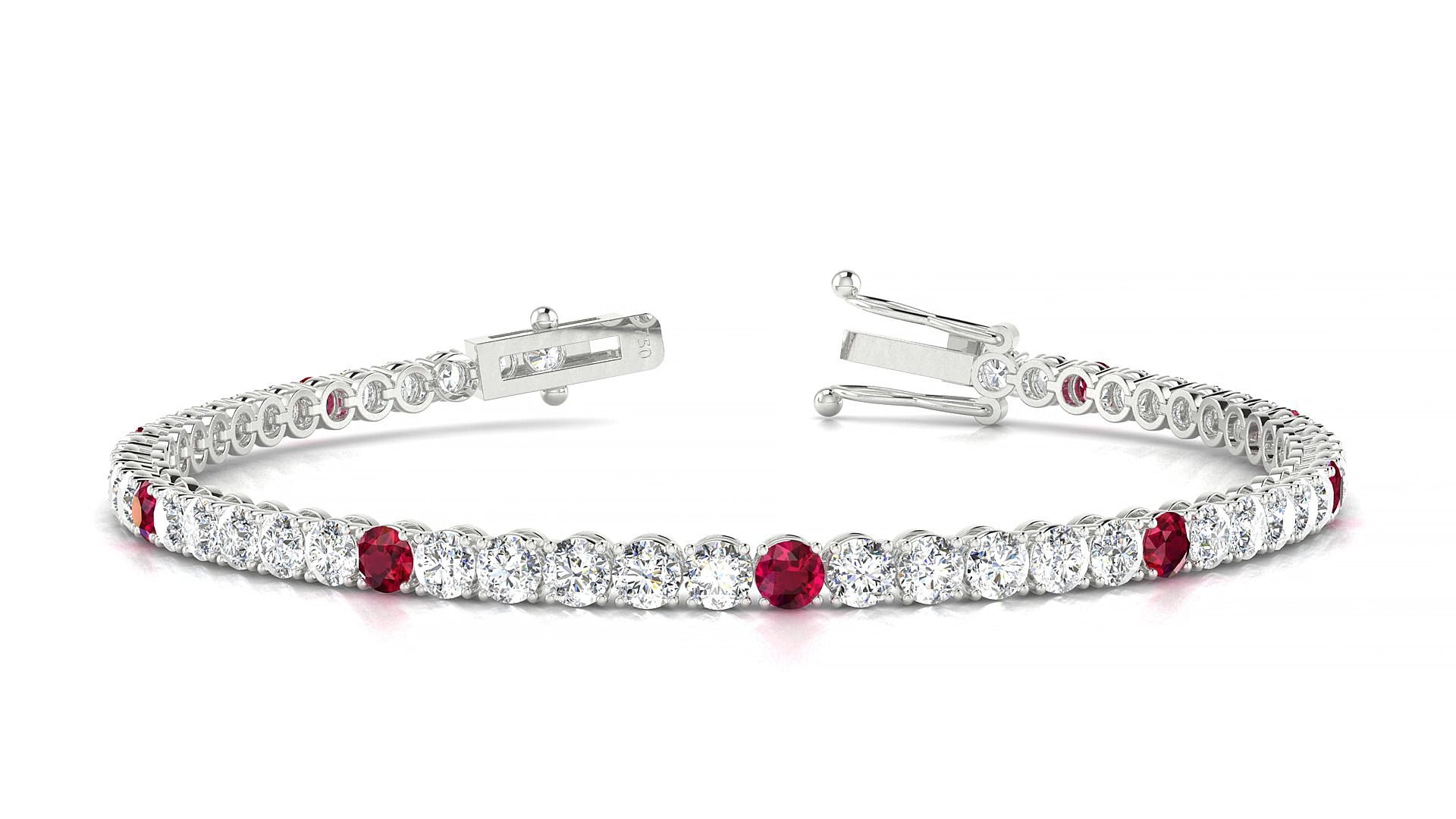 Firenze 1-5 | 18k White Gold 3 mm Round Natural Ruby & Diamond 19 cm Tennis Bracelet