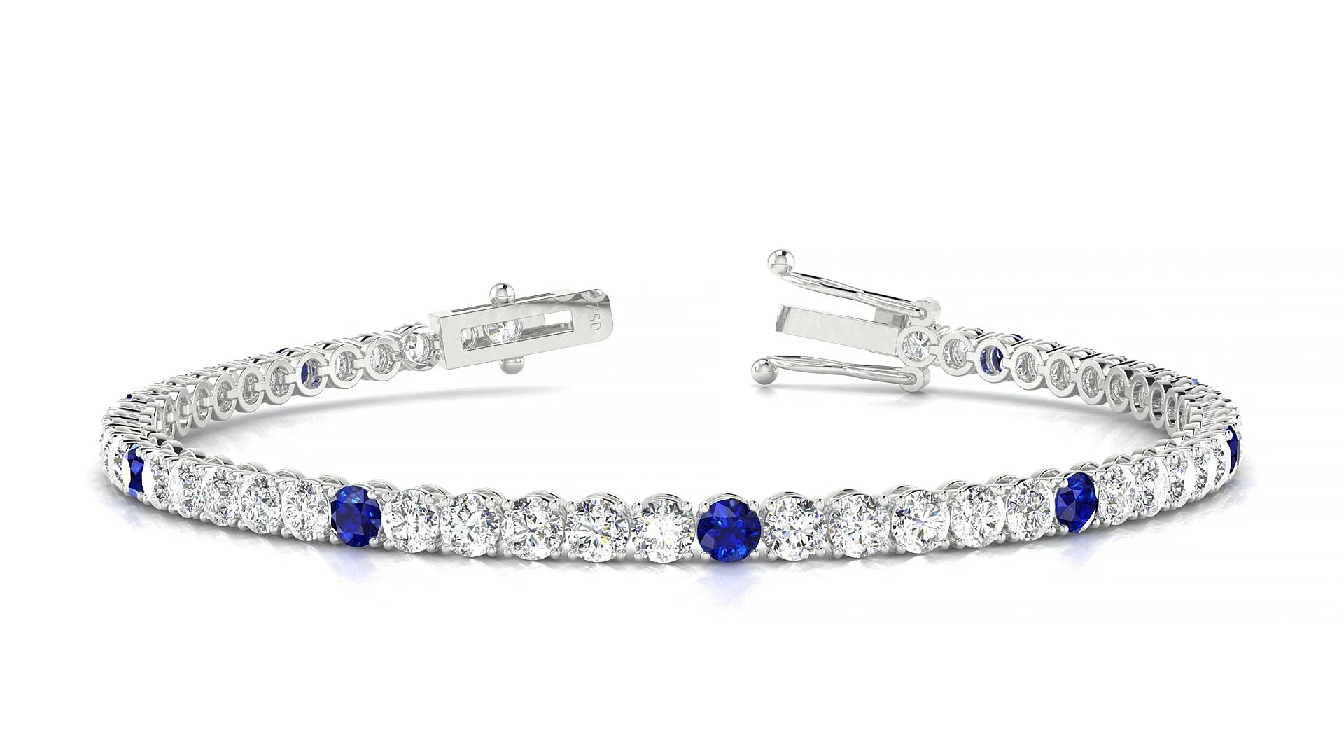 Firenze 1-5 | 18k White Gold 3 mm Round Natural Sapphire & Diamond Tennis Bracelet