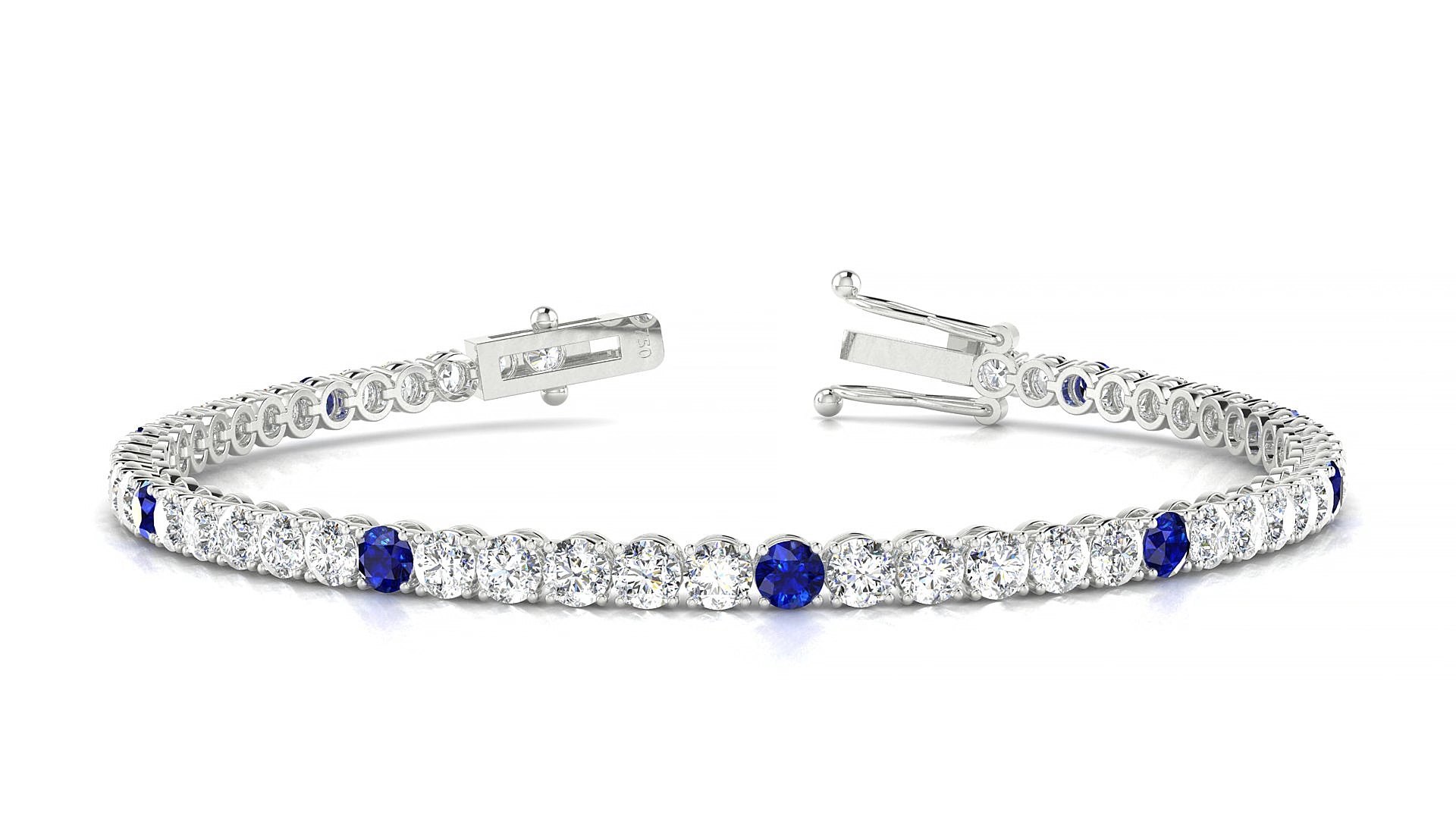 Firenze 1-5 | 18k White Gold 3 mm Round Natural Sapphire & Diamond 17 cm Tennis Bracelet