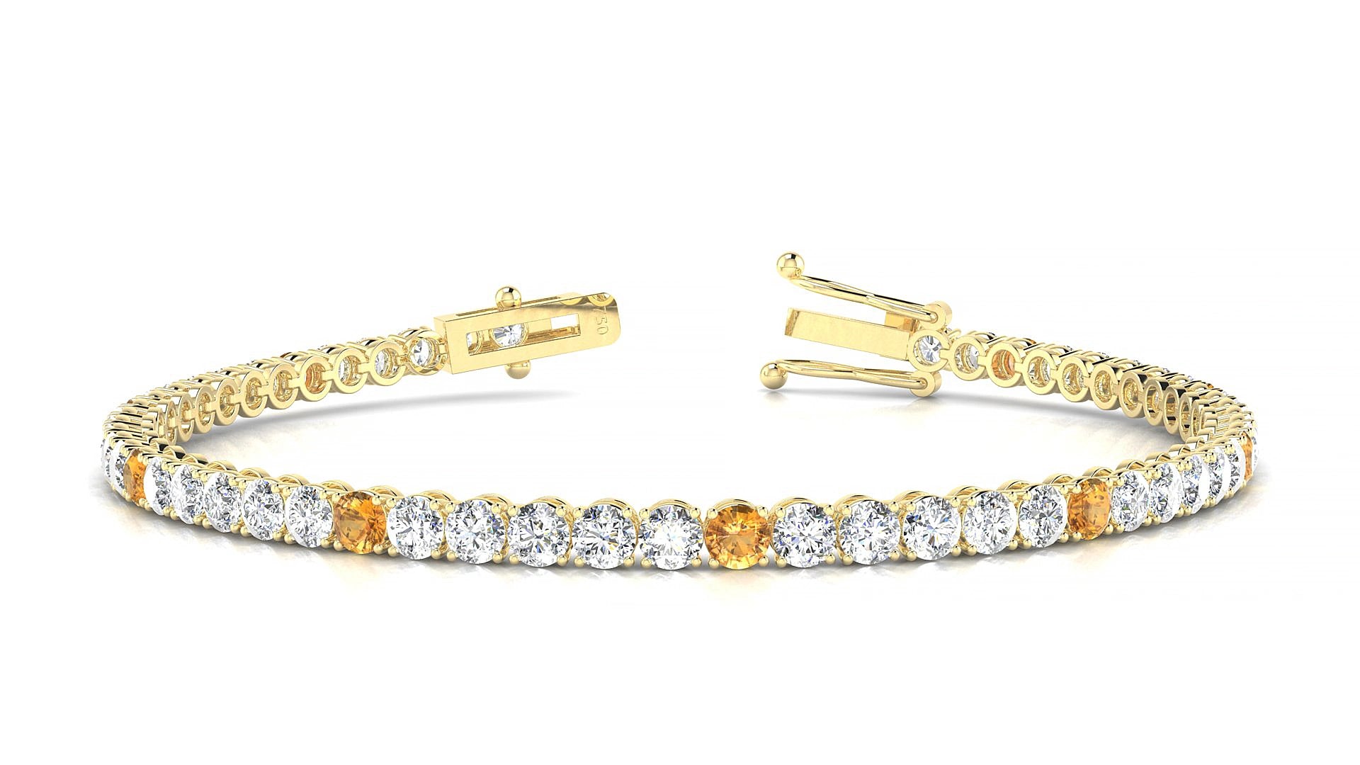 Firenze 1-5 | 18k Yellow Gold 3 mm Round Natural Citrine & Diamond 17 cm Tennis Bracelet