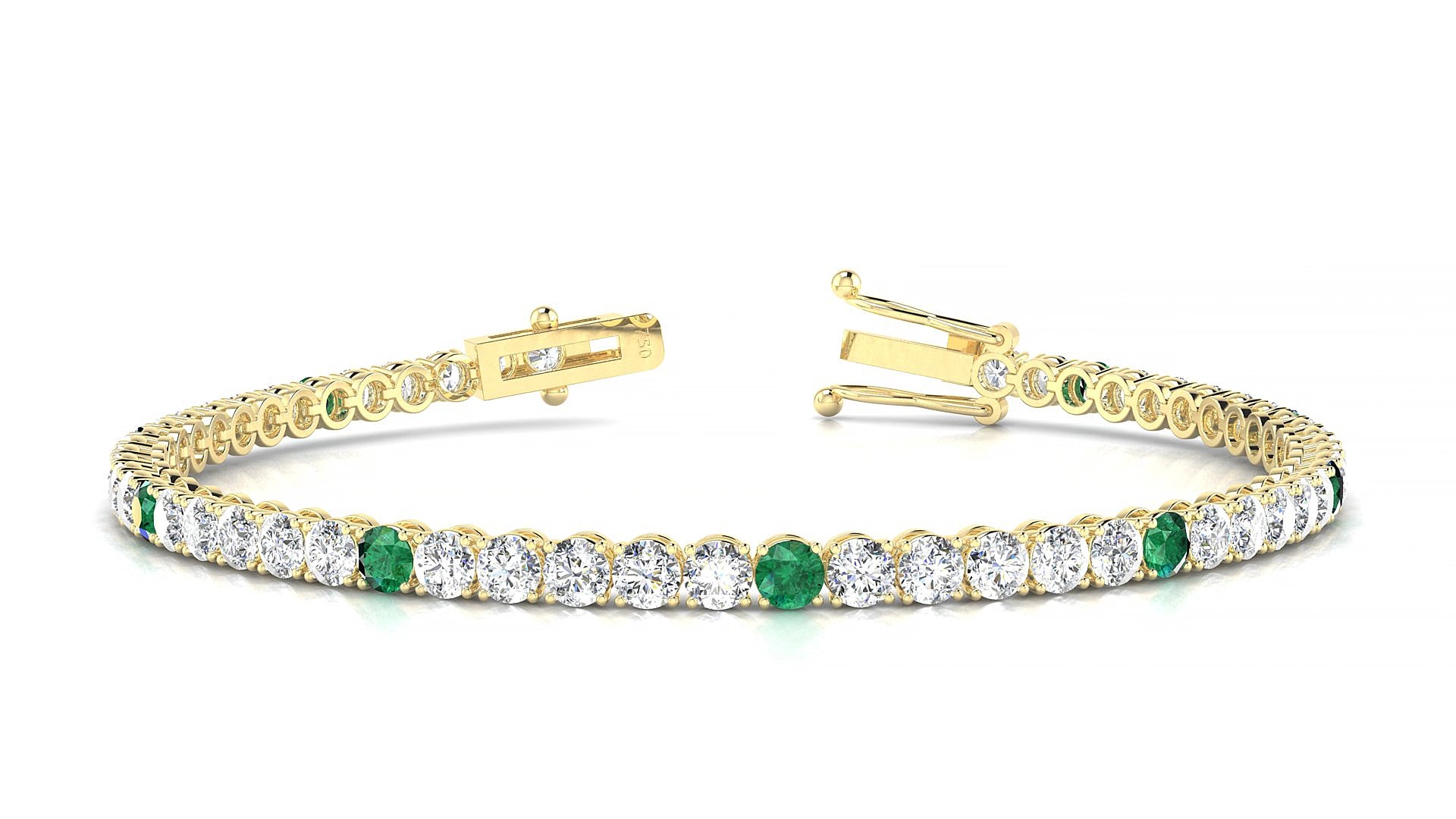 Firenze 1-5 | 18k Yellow Gold 3 mm Round Natural Emerald & Diamond 15 cm Tennis Bracelet