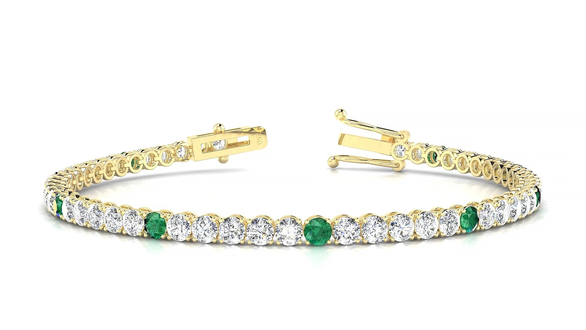 Firenze 1-5 | 18k Yellow Gold 3 mm Round Natural Emerald & Diamond Tennis Bracelet