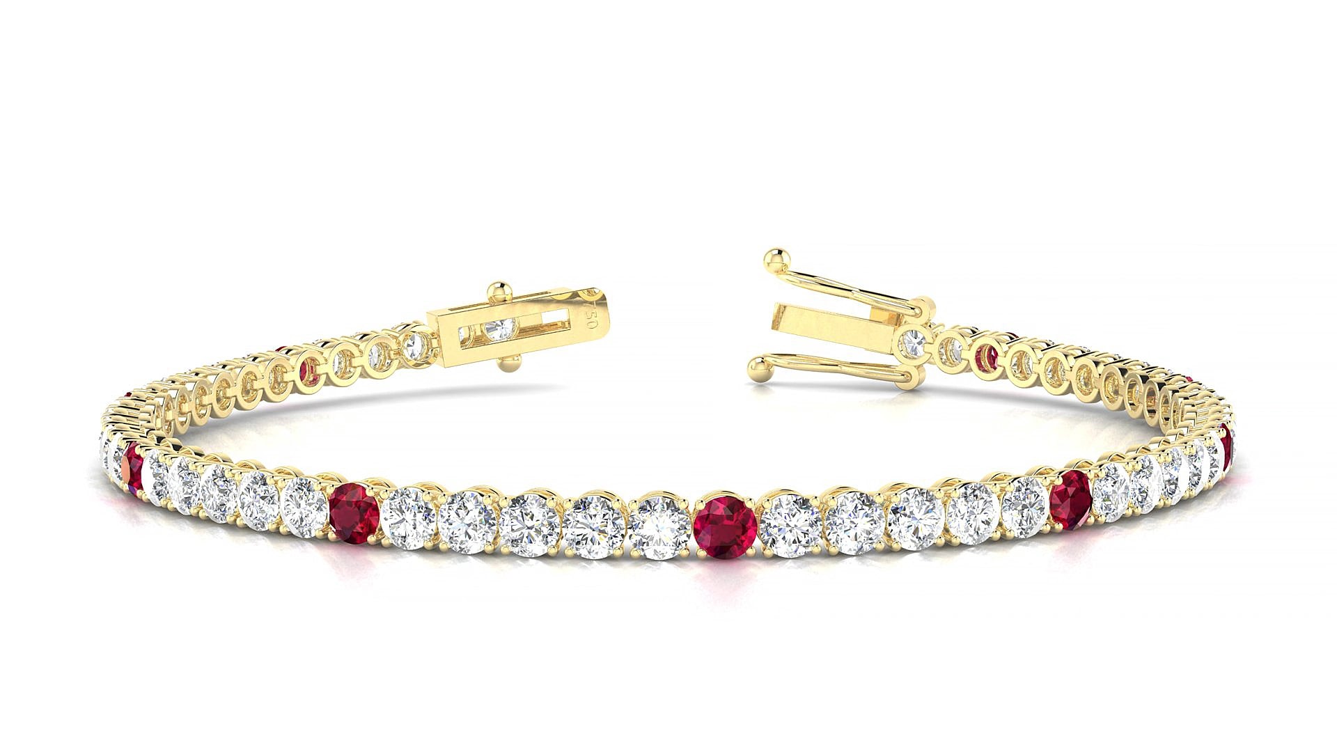 Firenze 1-5 | 18k Yellow Gold 3 mm Round Natural Ruby & Diamond 17 cm Tennis Bracelet
