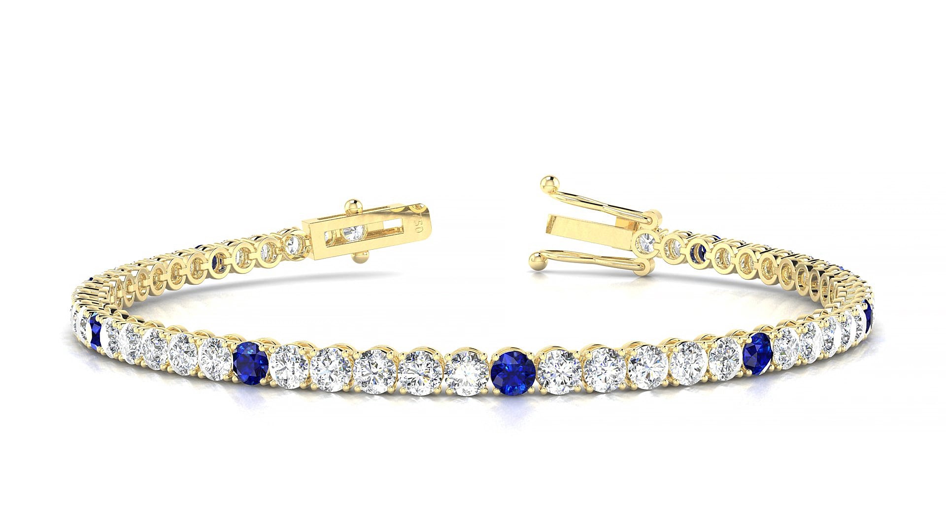 Firenze 1-5 | 18k Yellow Gold 3 mm Round Natural Sapphire & Diamond 17 cm Tennis Bracelet