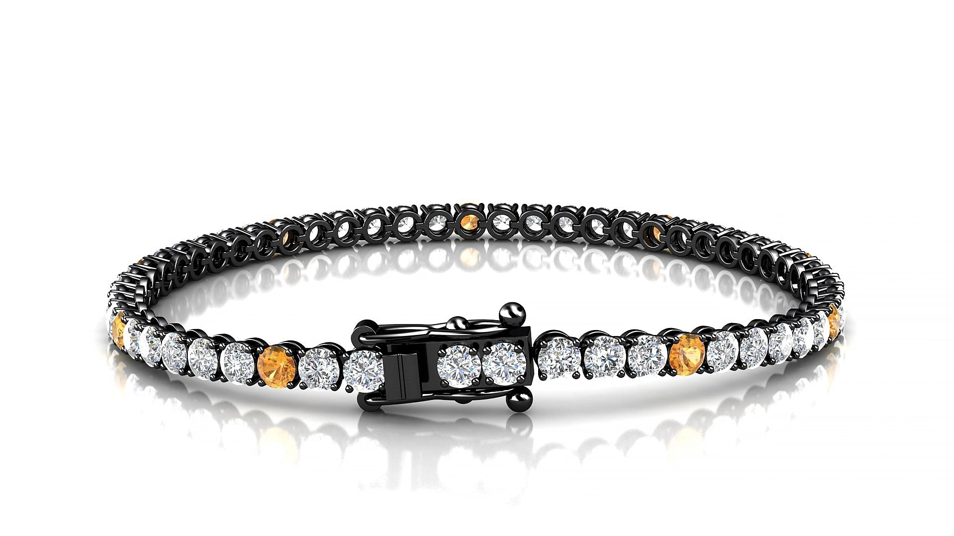 Firenze 1-5 | 18k Black Gold 3 mm Round Natural Citrine & Diamond 16 cm Tennis Bracelet