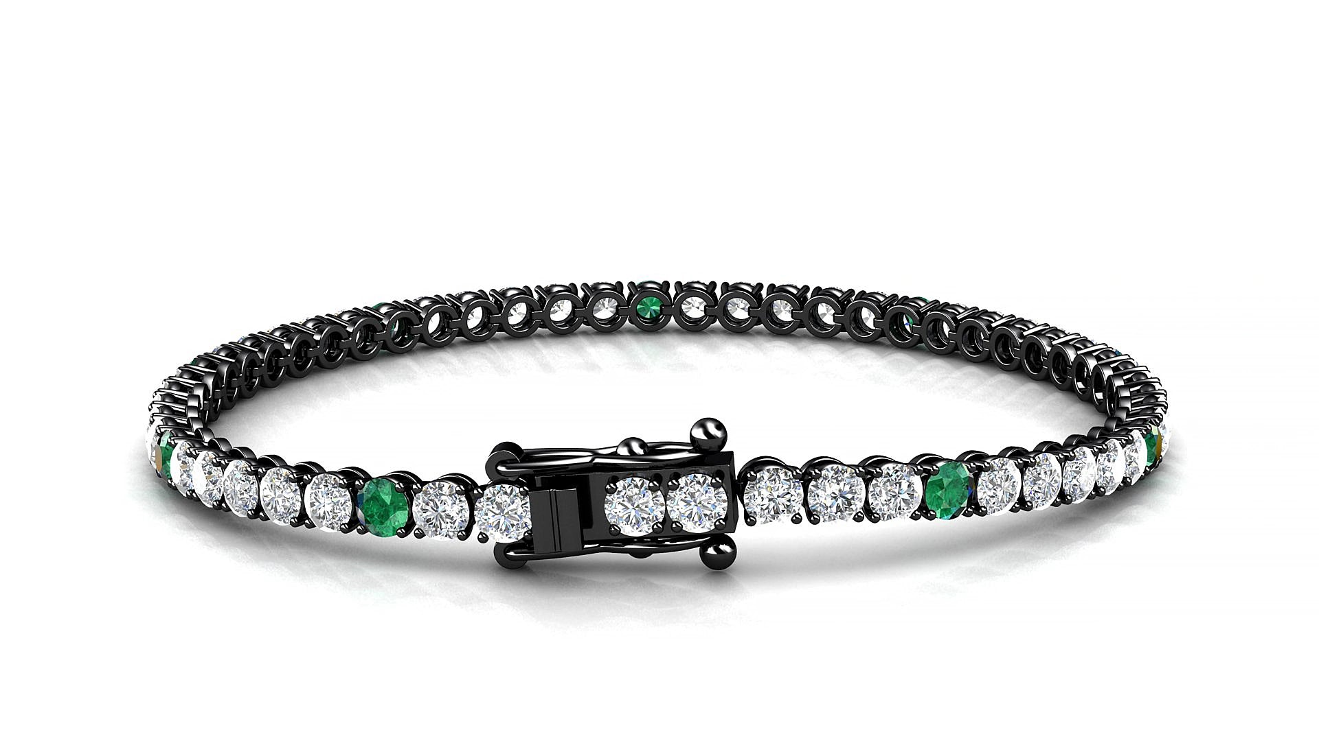 Firenze 1-5 | 18k Black Gold 3 mm Round Natural Emerald & Diamond 15 cm Tennis Bracelet