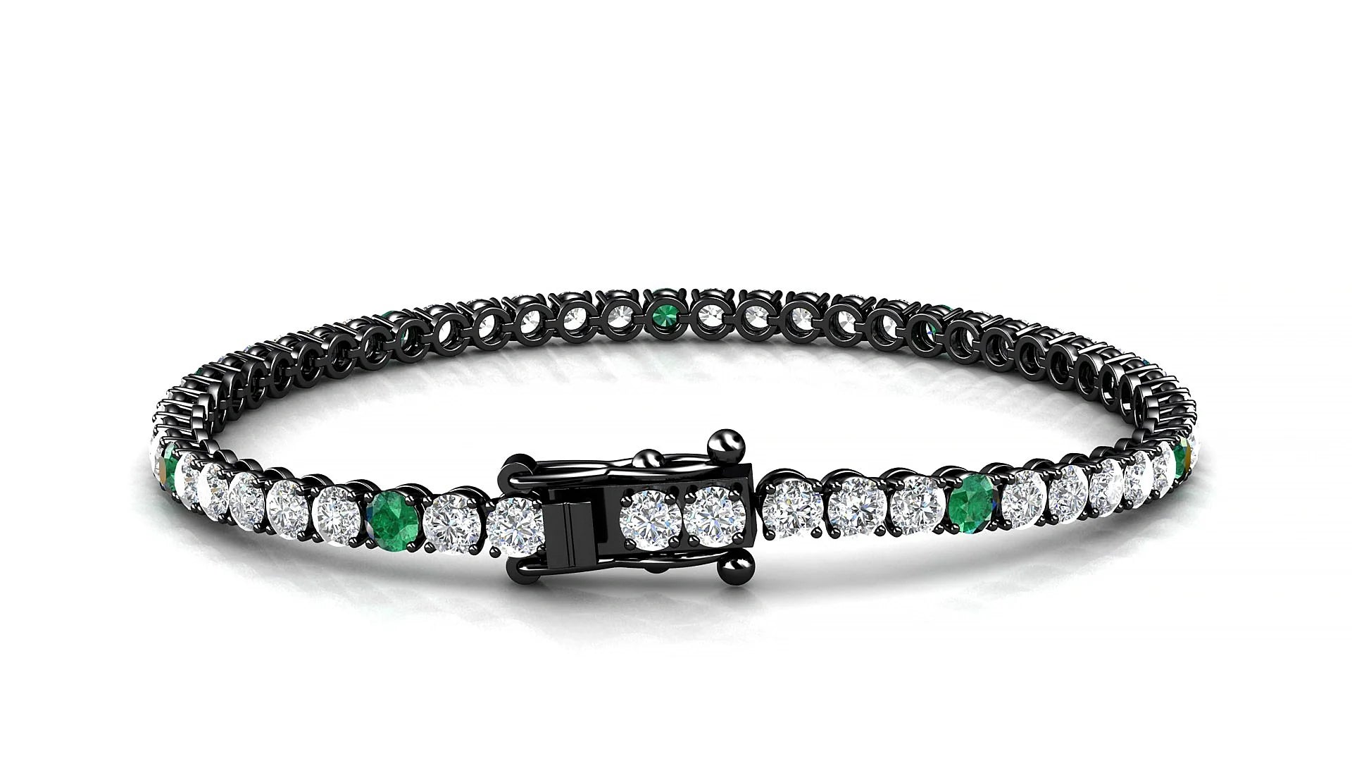 Firenze 1-5 | 18k Black Gold 3 mm Round Natural Emerald & Diamond Tennis Bracelet