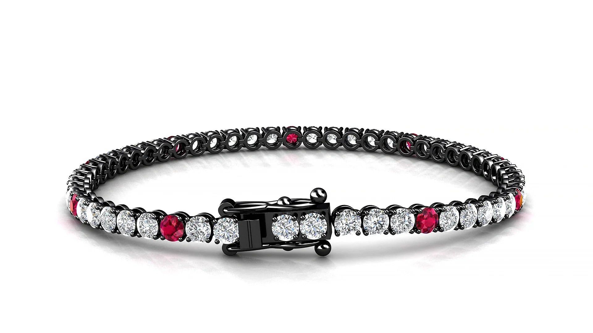 Firenze 1-5 | 18k Black Gold 3 mm Round Natural Ruby & Diamond Tennis Bracelet