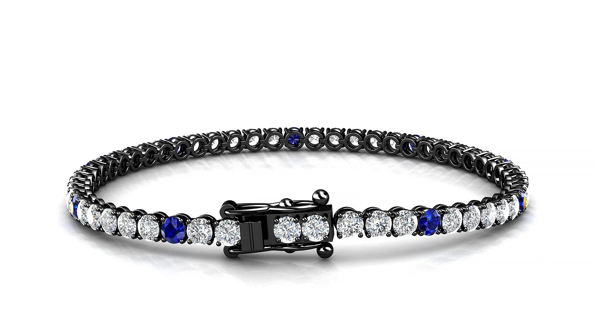 Firenze 1-5 | 18k Black Gold 3 mm Round Natural Sapphire & Diamond Tennis Bracelet