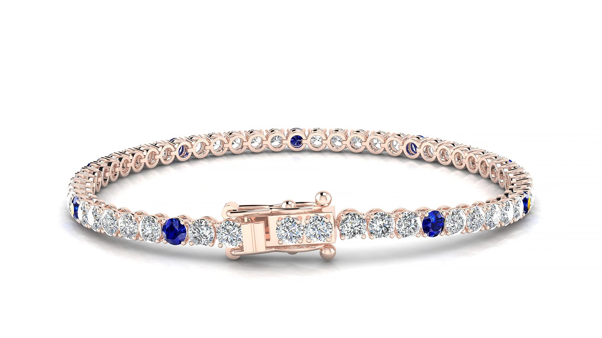 Firenze 1-5 | 18k Rose Gold 3 mm Round Natural Sapphire & Diamond 16 cm Tennis Bracelet