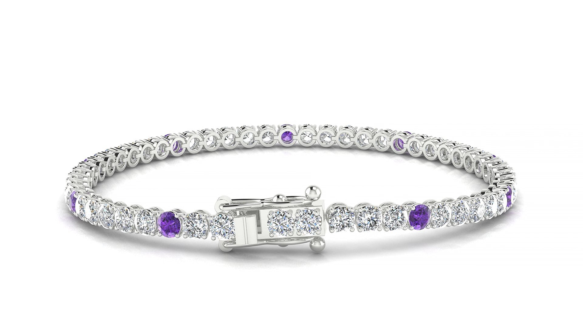 Firenze 1-5 | 18k White Gold 3 mm Round Natural Amethyst & Diamond 15 cm Tennis Bracelet