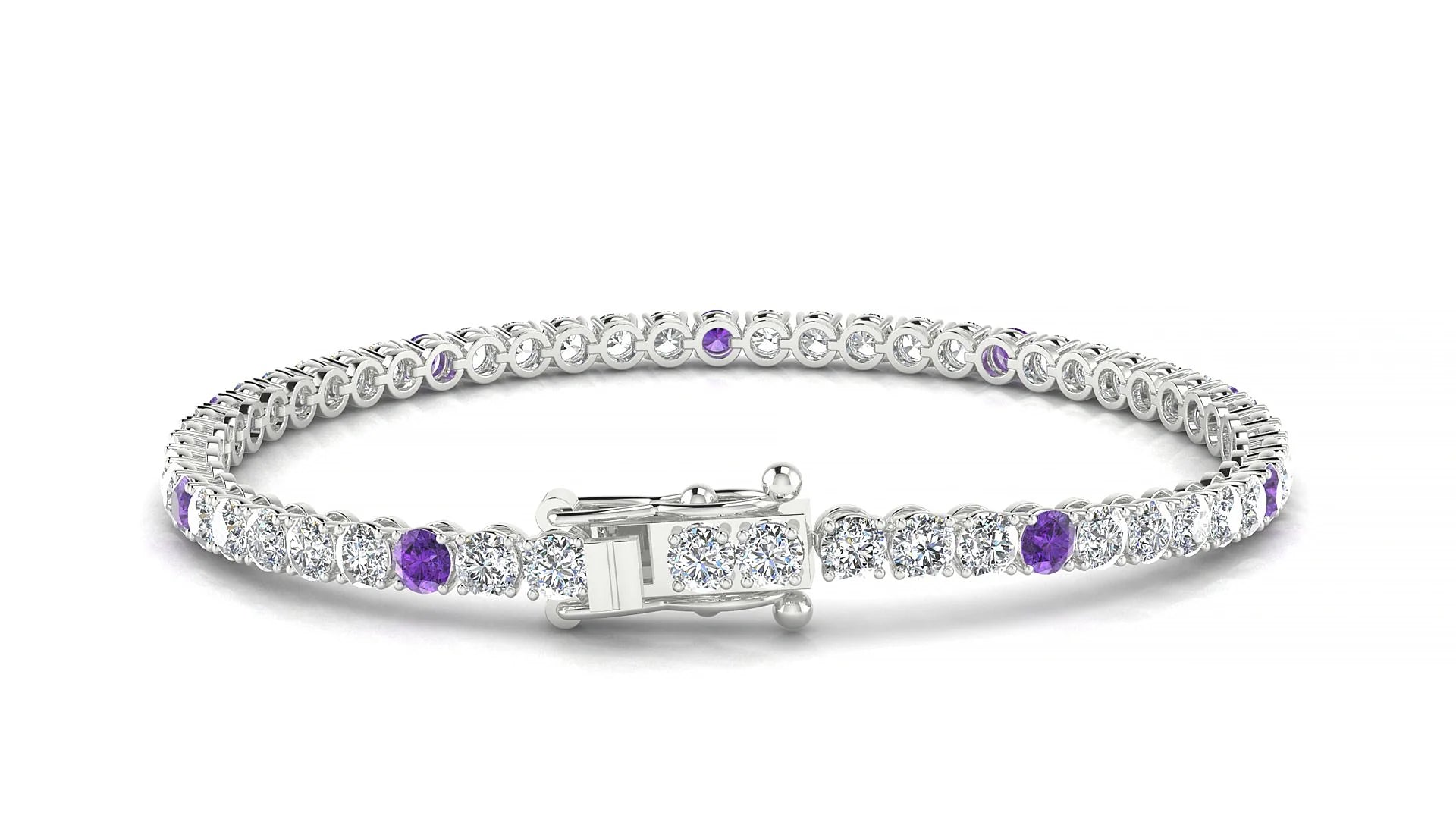 Firenze 1-5 | 18k White Gold 3 mm Round Natural Amethyst & Diamond Tennis Bracelet