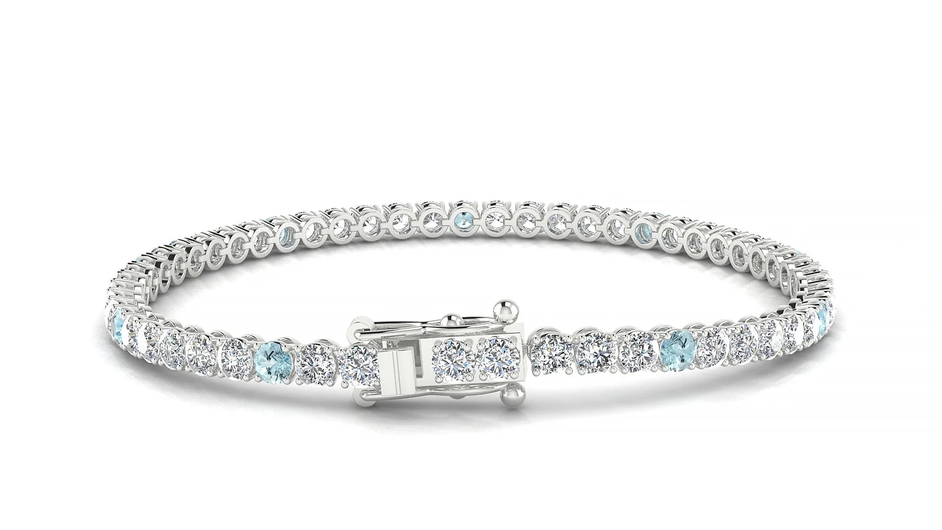 Firenze 1-5 | 18k White Gold 3 mm Round Natural Aquamarine & Diamond Tennis Bracelet