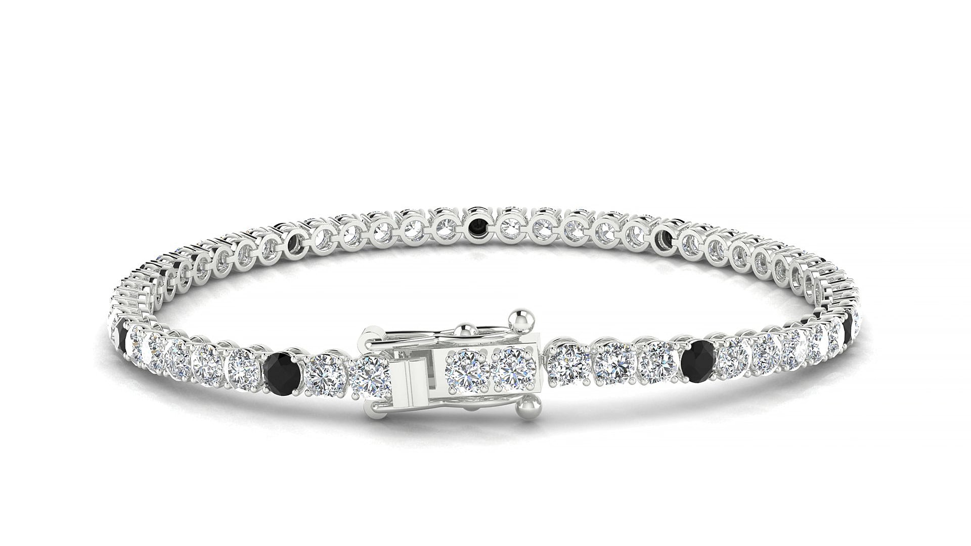 Firenze 1-5 | 18k White Gold 3 mm Round Natural Black Diamond & Diamond 17 cm Tennis Bracelet