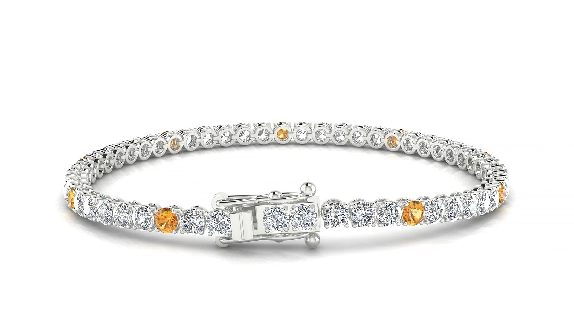 Firenze 1-5 | 18k White Gold 3 mm Round Natural Citrine & Diamond 18 cm Tennis Bracelet
