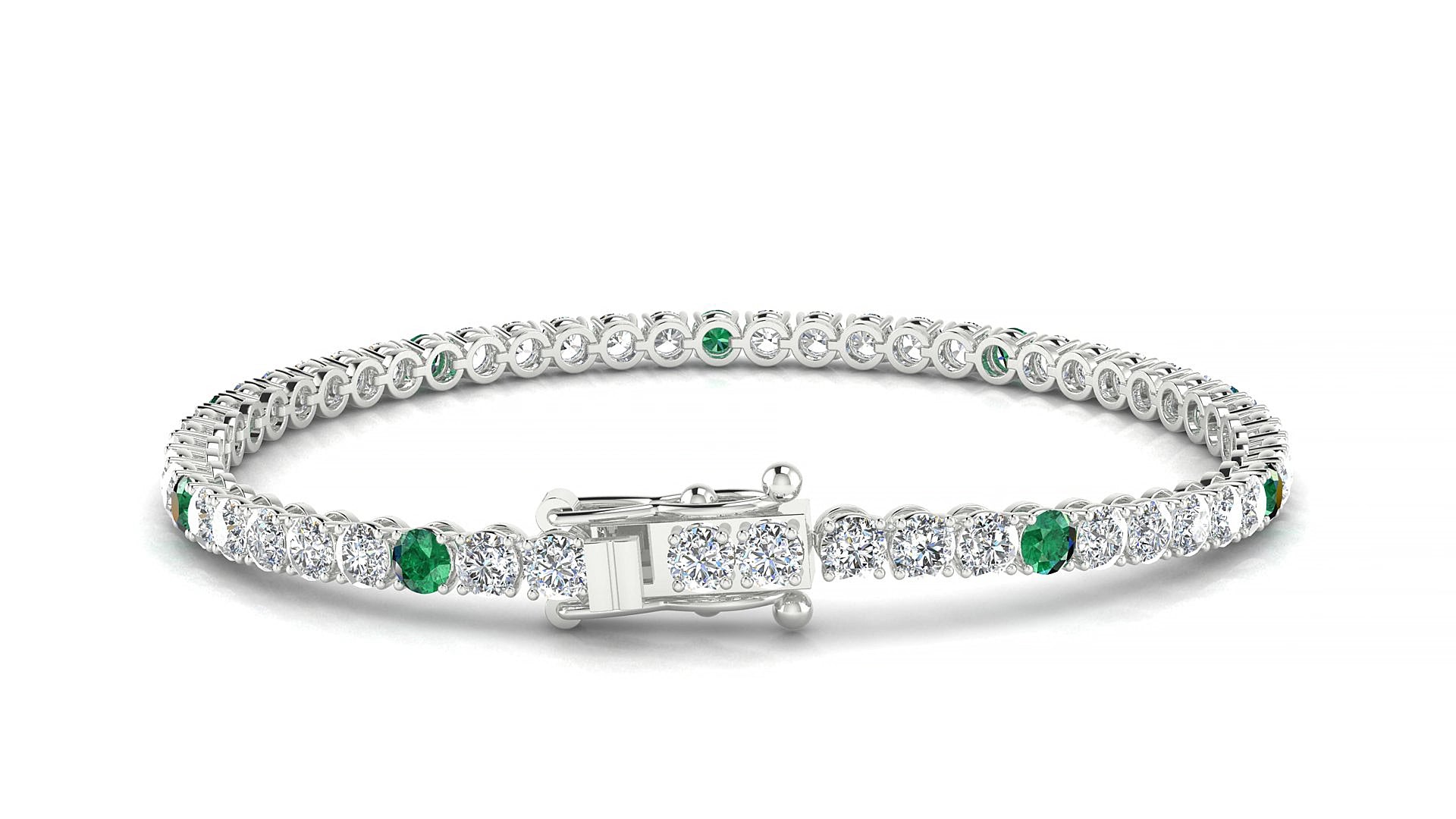 Firenze 1-5 | 18k White Gold 3 mm Round Natural Emerald & Diamond 15 cm Tennis Bracelet