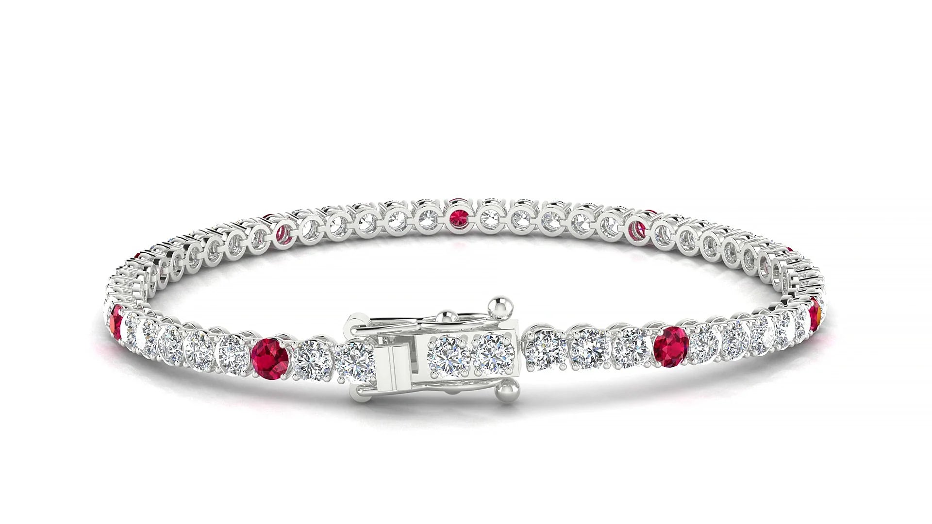 Firenze 1-5 | 18k White Gold 3 mm Round Natural Ruby & Diamond Tennis Bracelet
