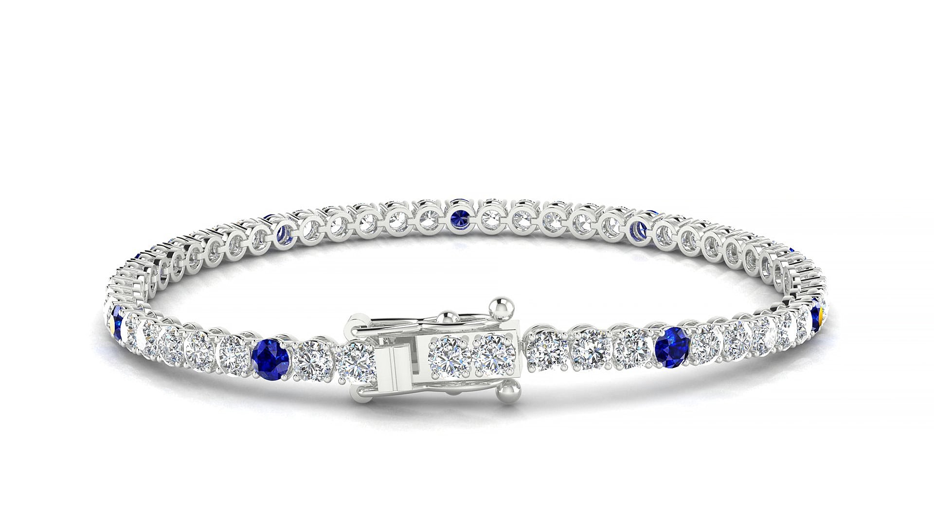 Firenze 1-5 | 18k White Gold 3 mm Round Natural Sapphire & Diamond 15 cm Tennis Bracelet