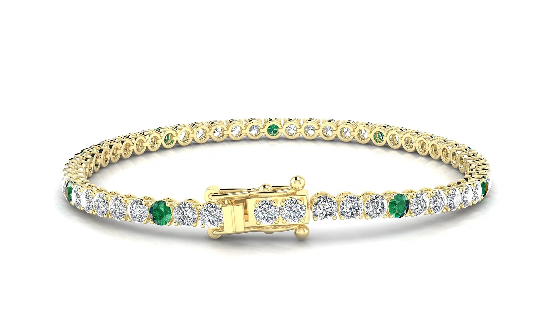 Firenze 1-5 | 18k Yellow Gold 3 mm Round Natural Emerald & Diamond Tennis Bracelet