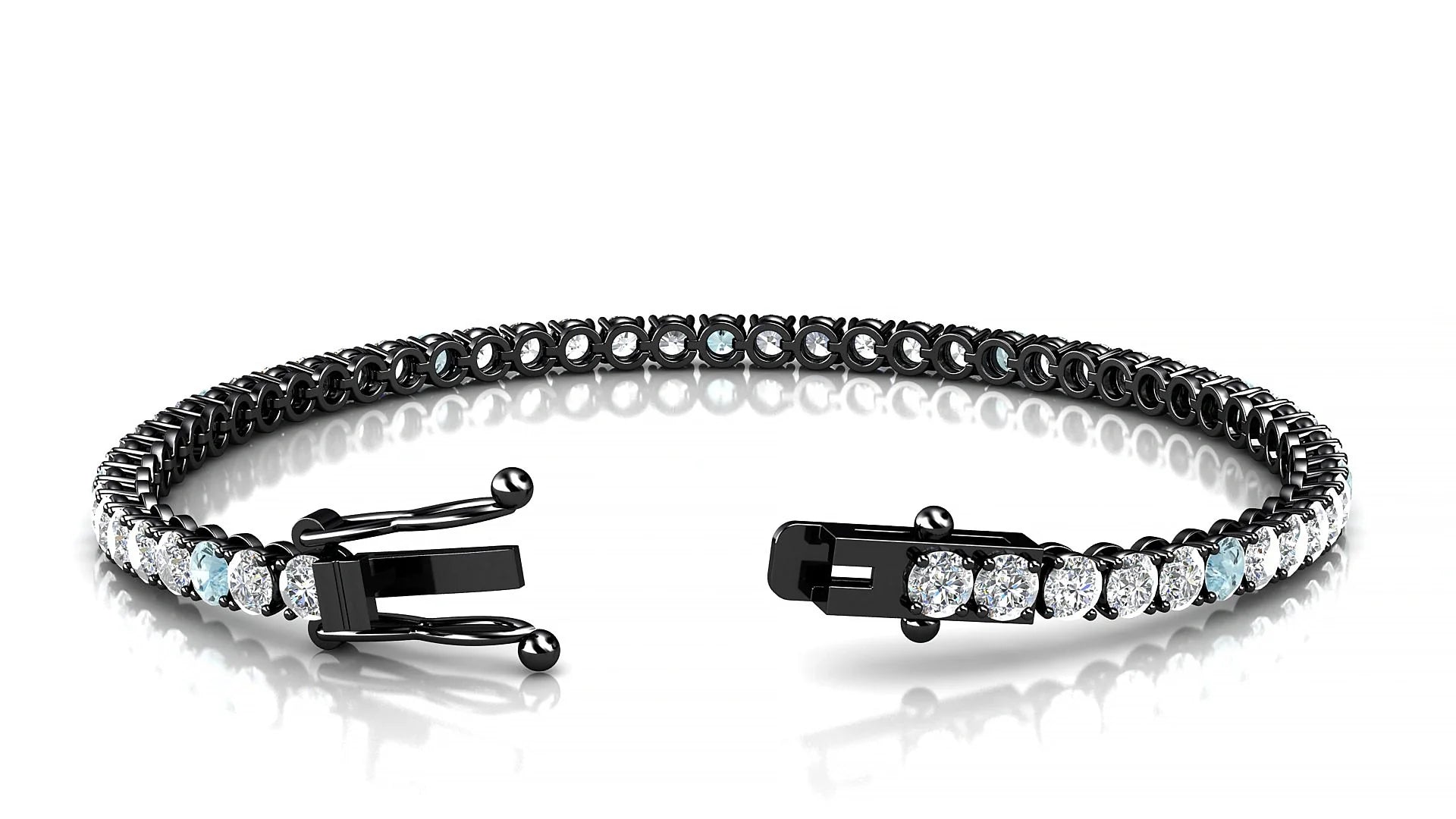 Firenze 1-5 | 18k Black Gold 3 mm Round Natural Aquamarine & Diamond Tennis Bracelet