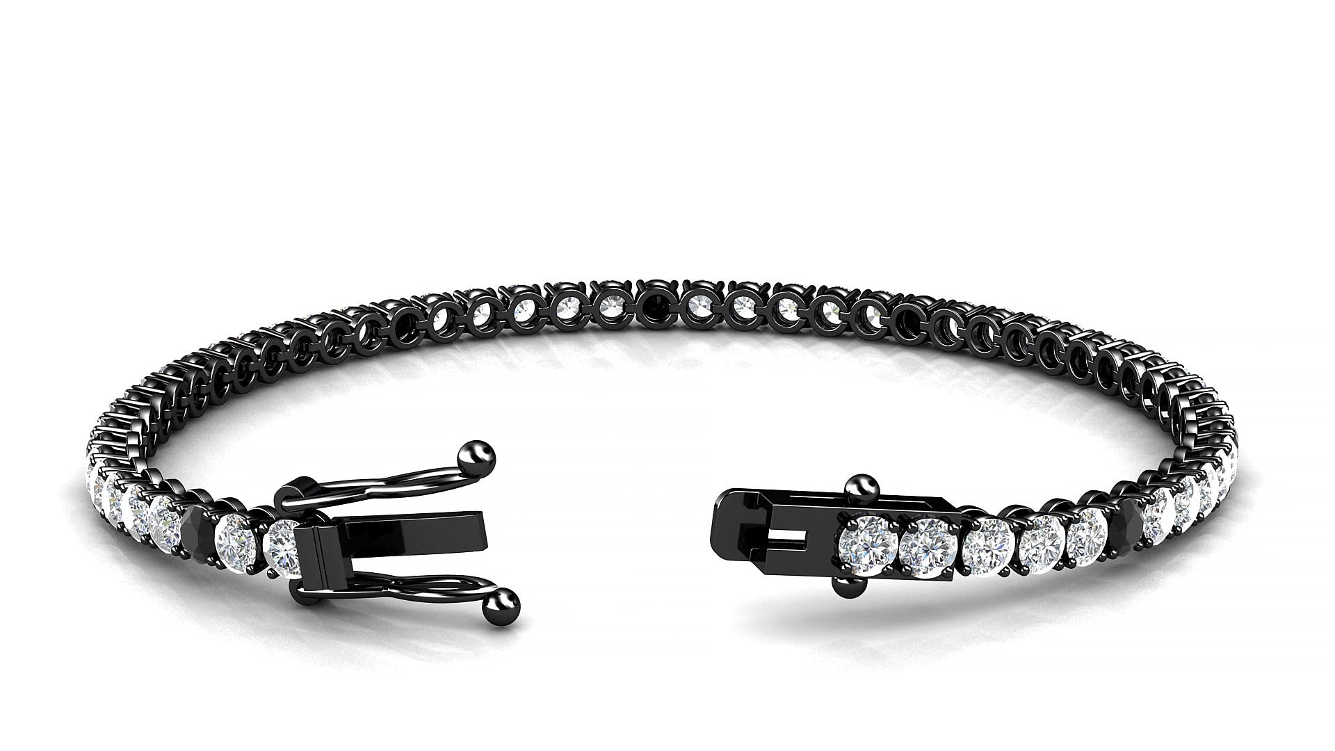 Firenze 1-5 | 18k Black Gold 3 mm Round Natural Black Diamond & Diamond 15 cm Tennis Bracelet