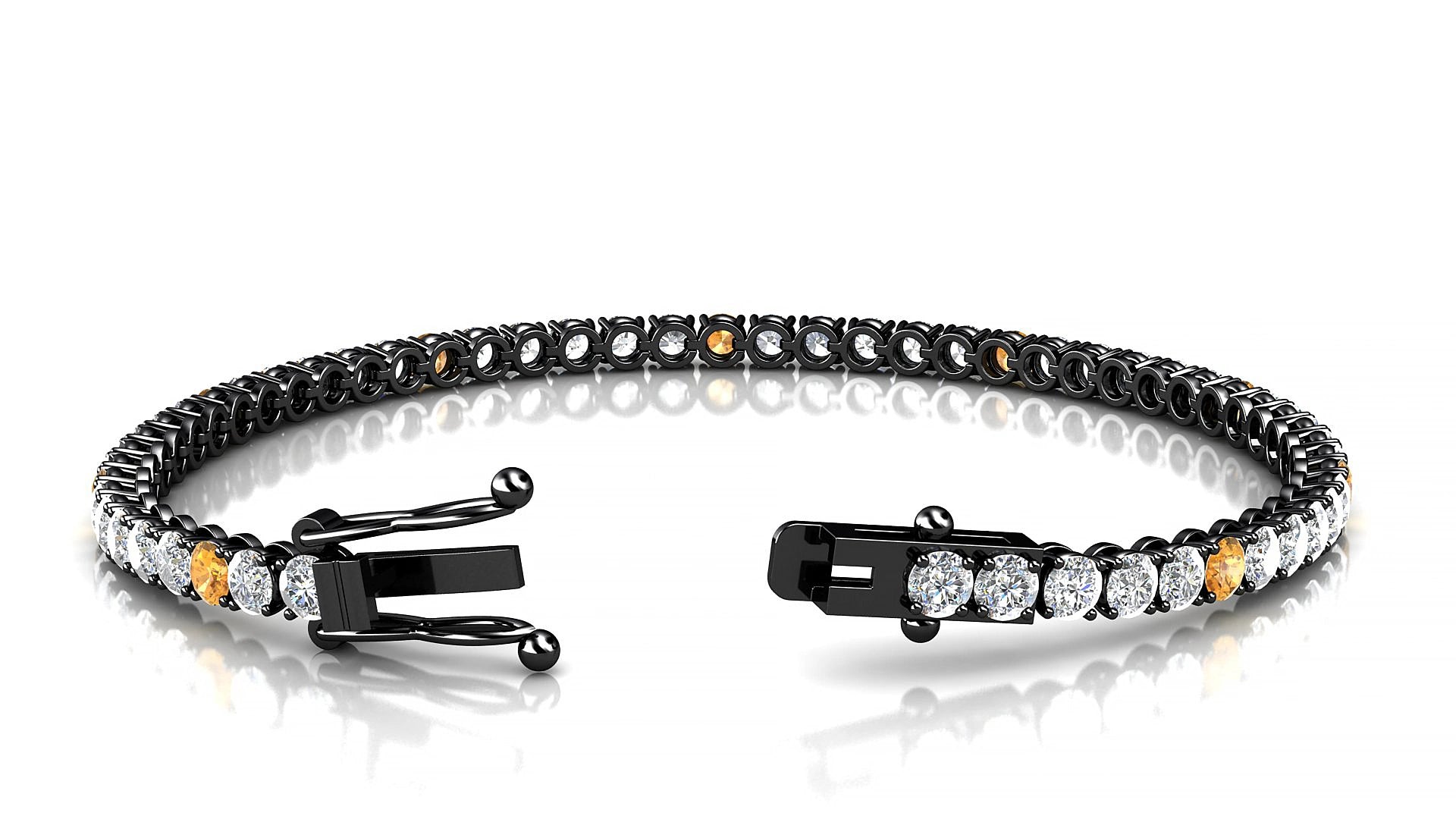 Firenze 1-5 | 18k Black Gold 3 mm Round Natural Citrine & Diamond 16 cm Tennis Bracelet