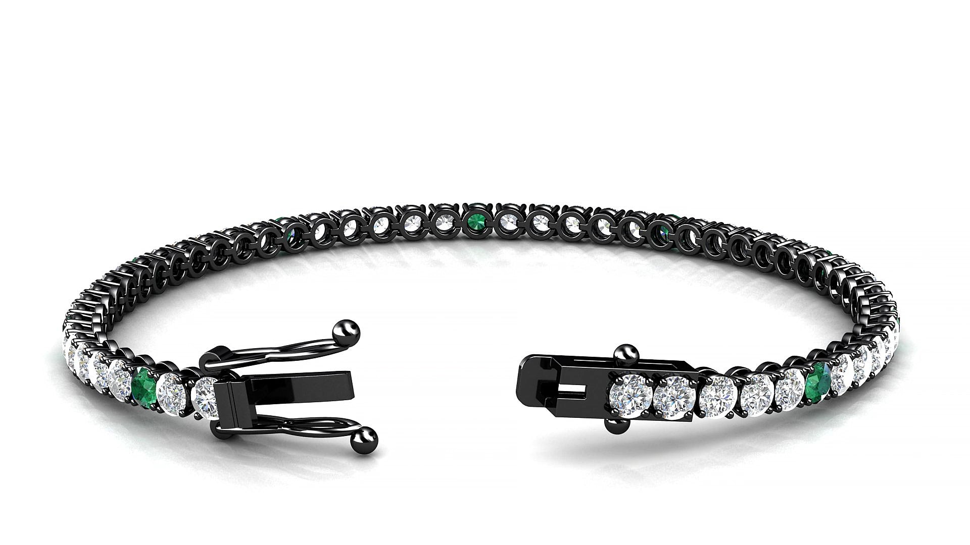 Firenze 1-5 | 18k Black Gold 3 mm Round Natural Emerald & Diamond 18 cm Tennis Bracelet