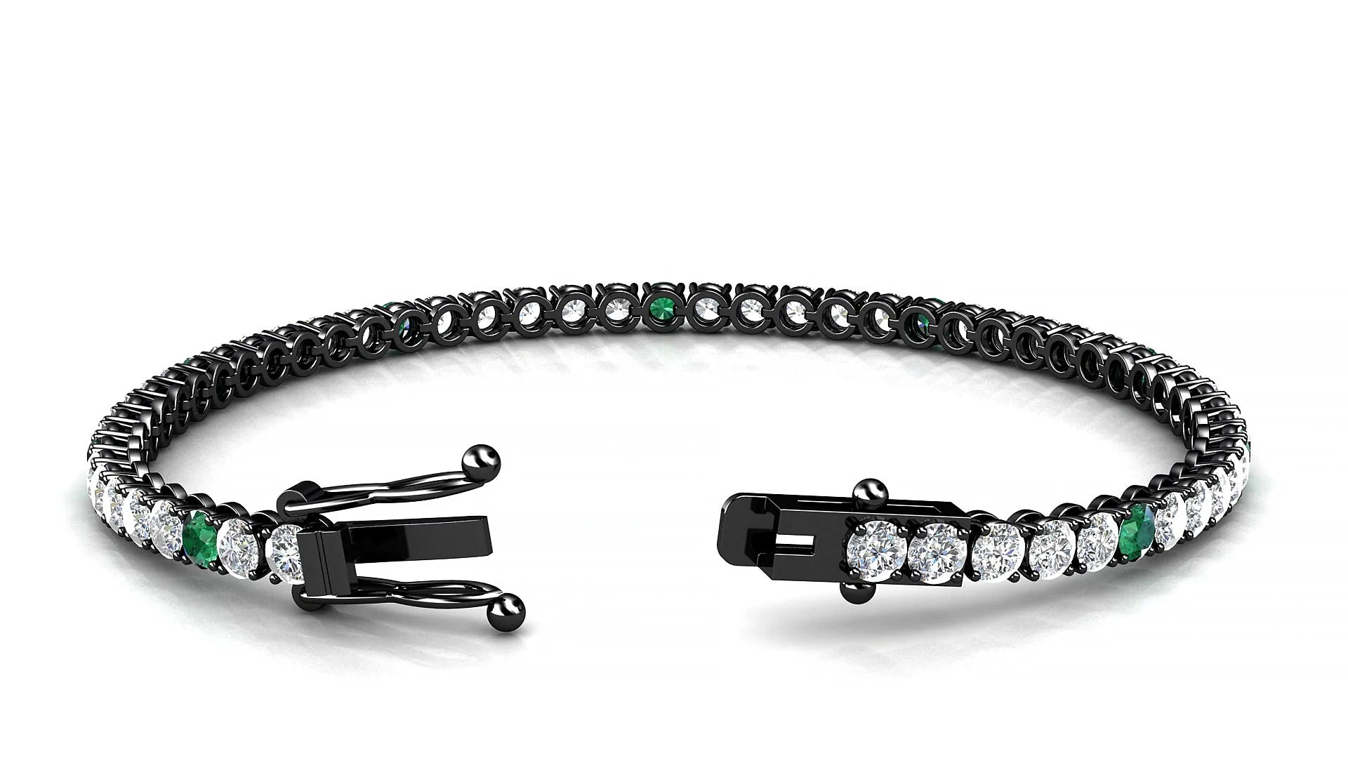 Firenze 1-5 | 18k Black Gold 3 mm Round Natural Emerald & Diamond Tennis Bracelet