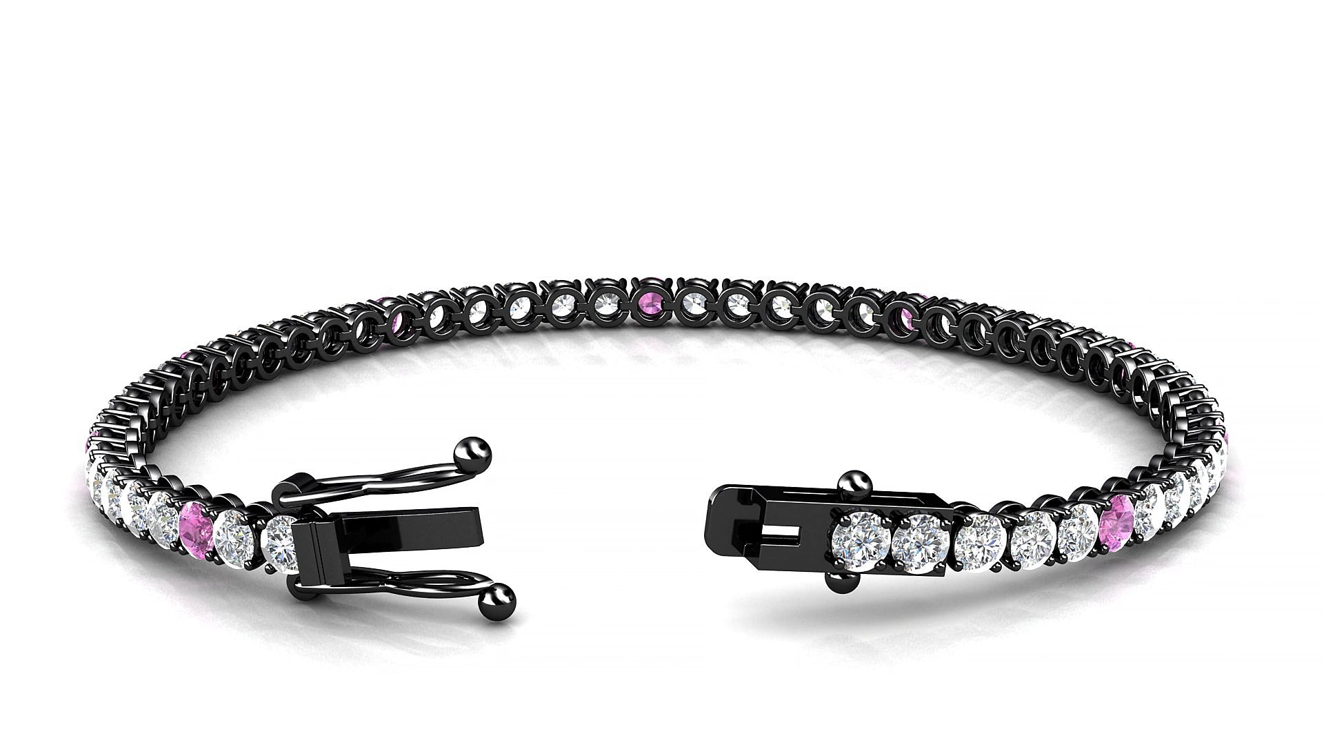 Firenze 1-5 | 18k Black Gold 3 mm Round Natural Pink Sapphire & Diamond 16 cm Tennis Bracelet
