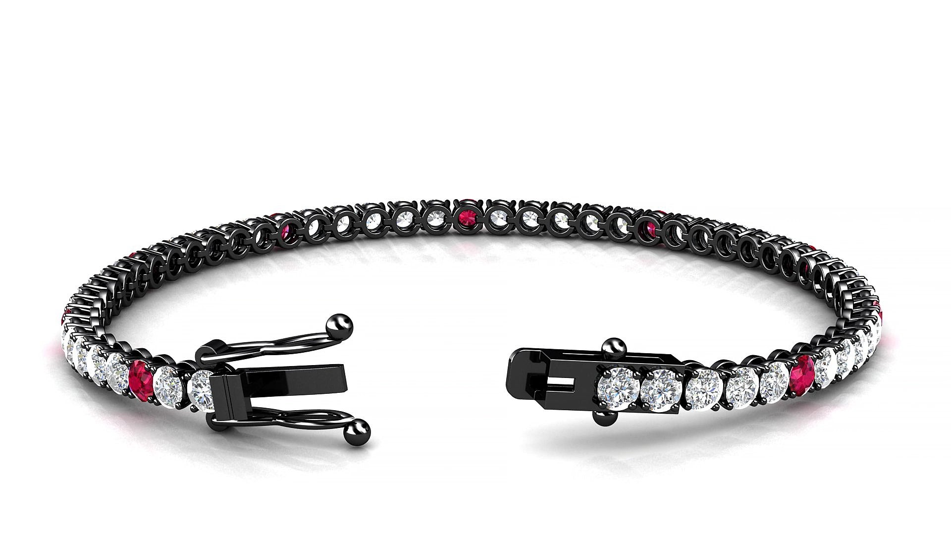 Firenze 1-5 | 18k Black Gold 3 mm Round Natural Ruby & Diamond 19 cm Tennis Bracelet