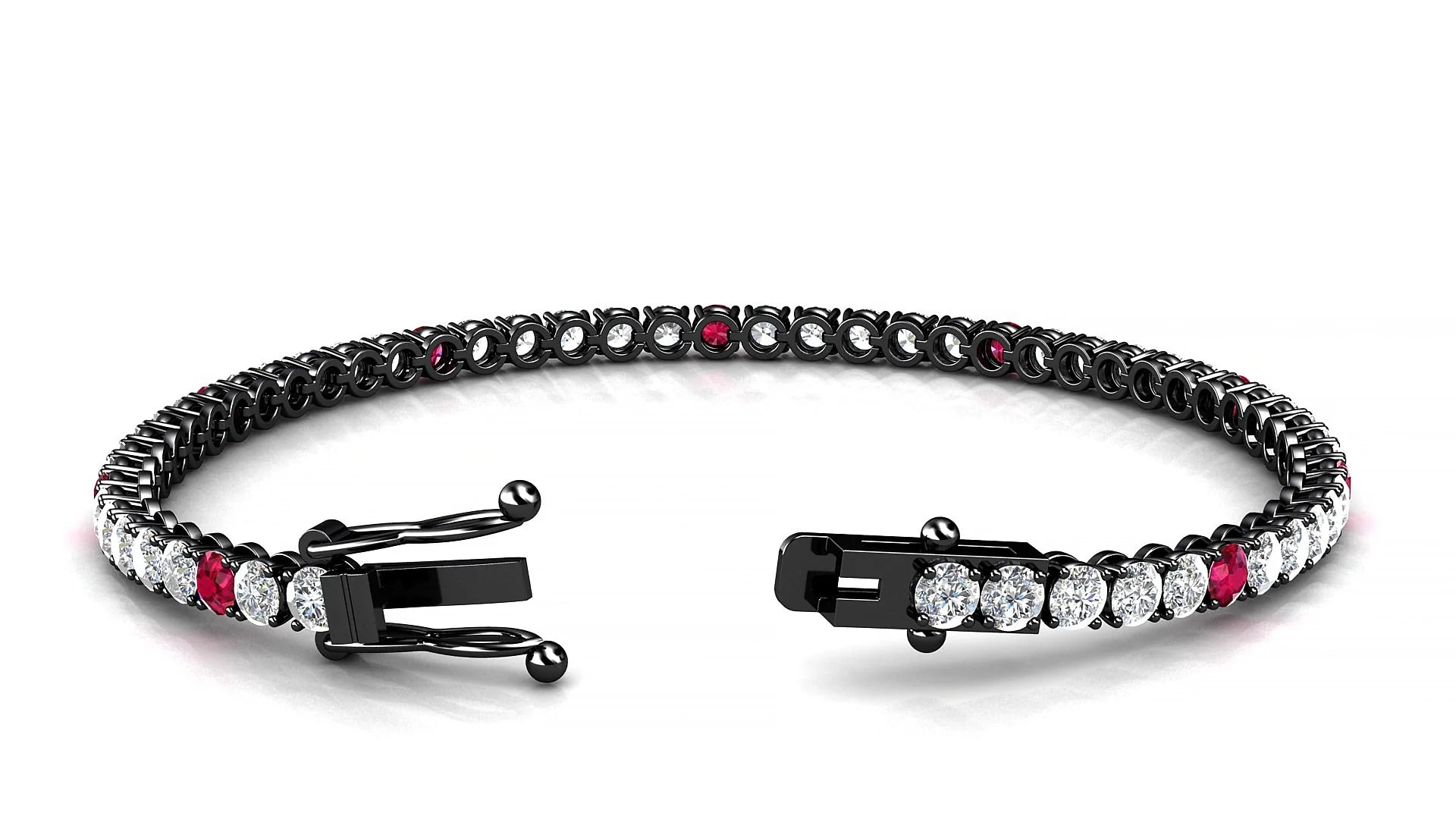 Firenze 1-5 | 18k Black Gold 3 mm Round Natural Ruby & Diamond Tennis Bracelet