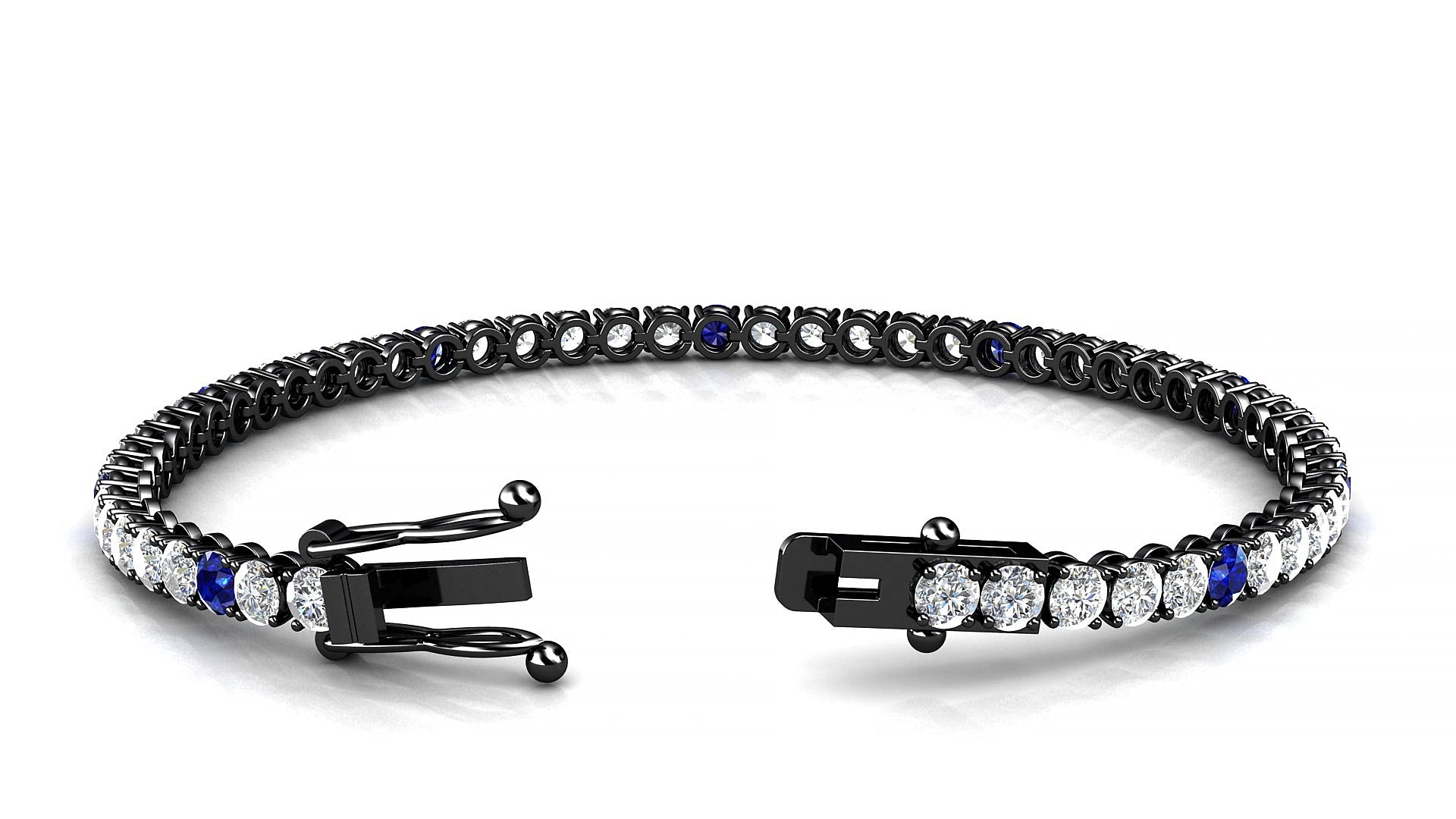 Firenze 1-5 | 18k Black Gold 3 mm Round Natural Sapphire & Diamond 17 cm Tennis Bracelet