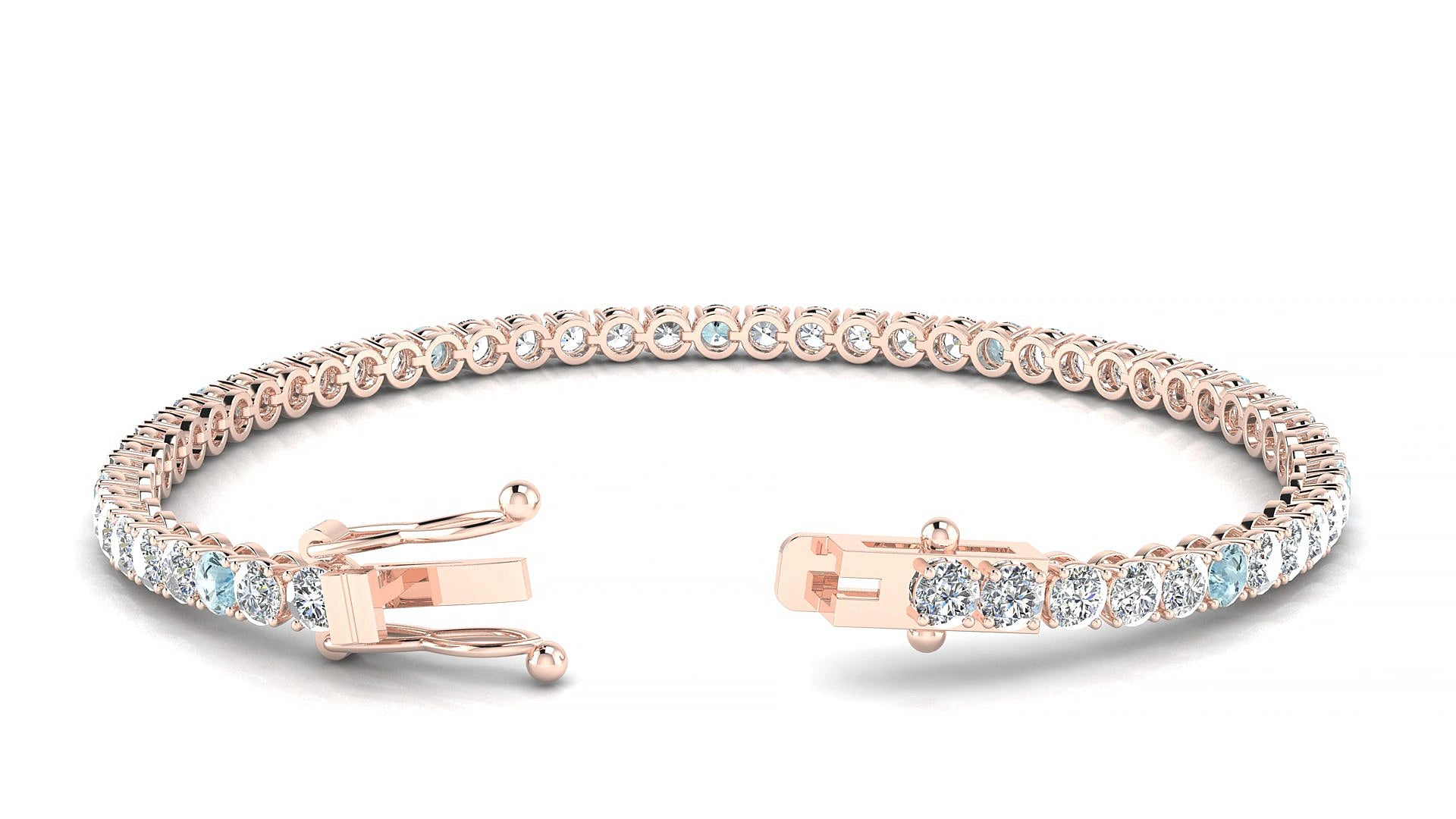 Firenze 1-5 | 18k Rose Gold 3 mm Round Natural Aquamarine & Diamond 15 cm Tennis Bracelet