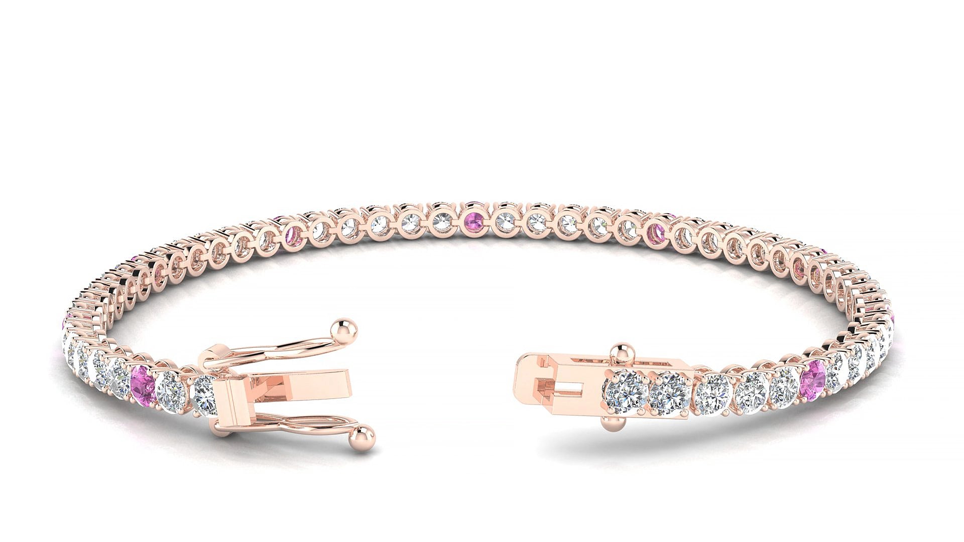 Firenze 1-5 | 18k Rose Gold 3 mm Round Natural Pink Sapphire & Diamond 16 cm Tennis Bracelet