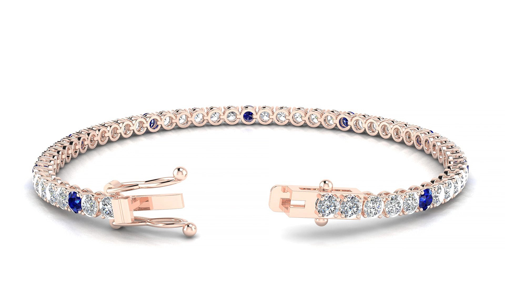 Firenze 1-5 | 18k Rose Gold 3 mm Round Natural Sapphire & Diamond 20 cm Tennis Bracelet