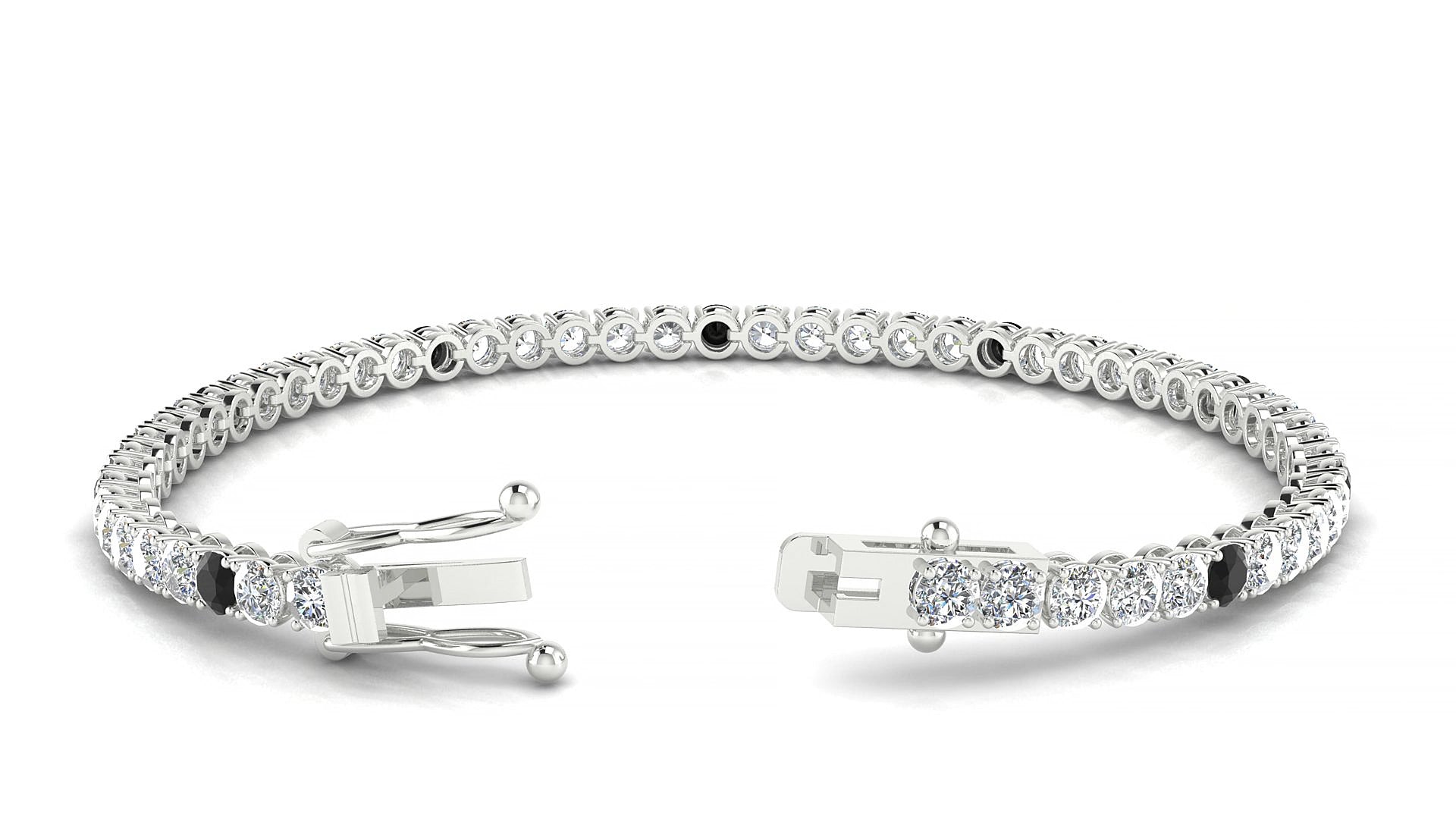 Firenze 1-5 | 18k White Gold 3 mm Round Natural Black Diamond & Diamond 15 cm Tennis Bracelet
