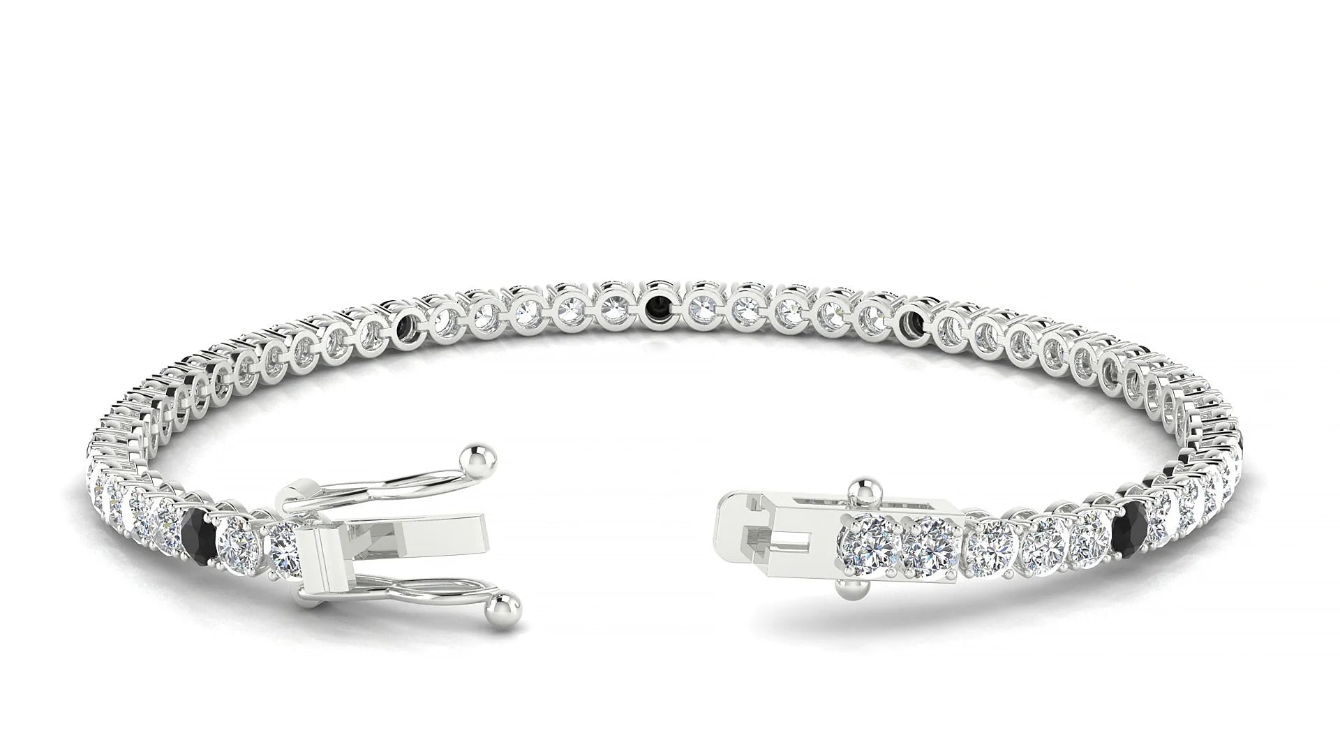 Firenze 1-5 | 18k White Gold 3 mm Round Natural Black Diamond & Diamond Tennis Bracelet