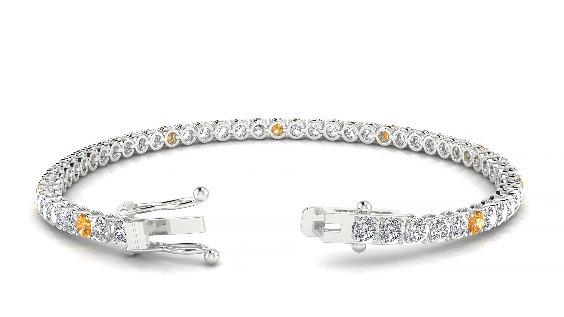 Firenze 1-5 | 18k White Gold 3 mm Round Natural Citrine & Diamond 15 cm Tennis Bracelet