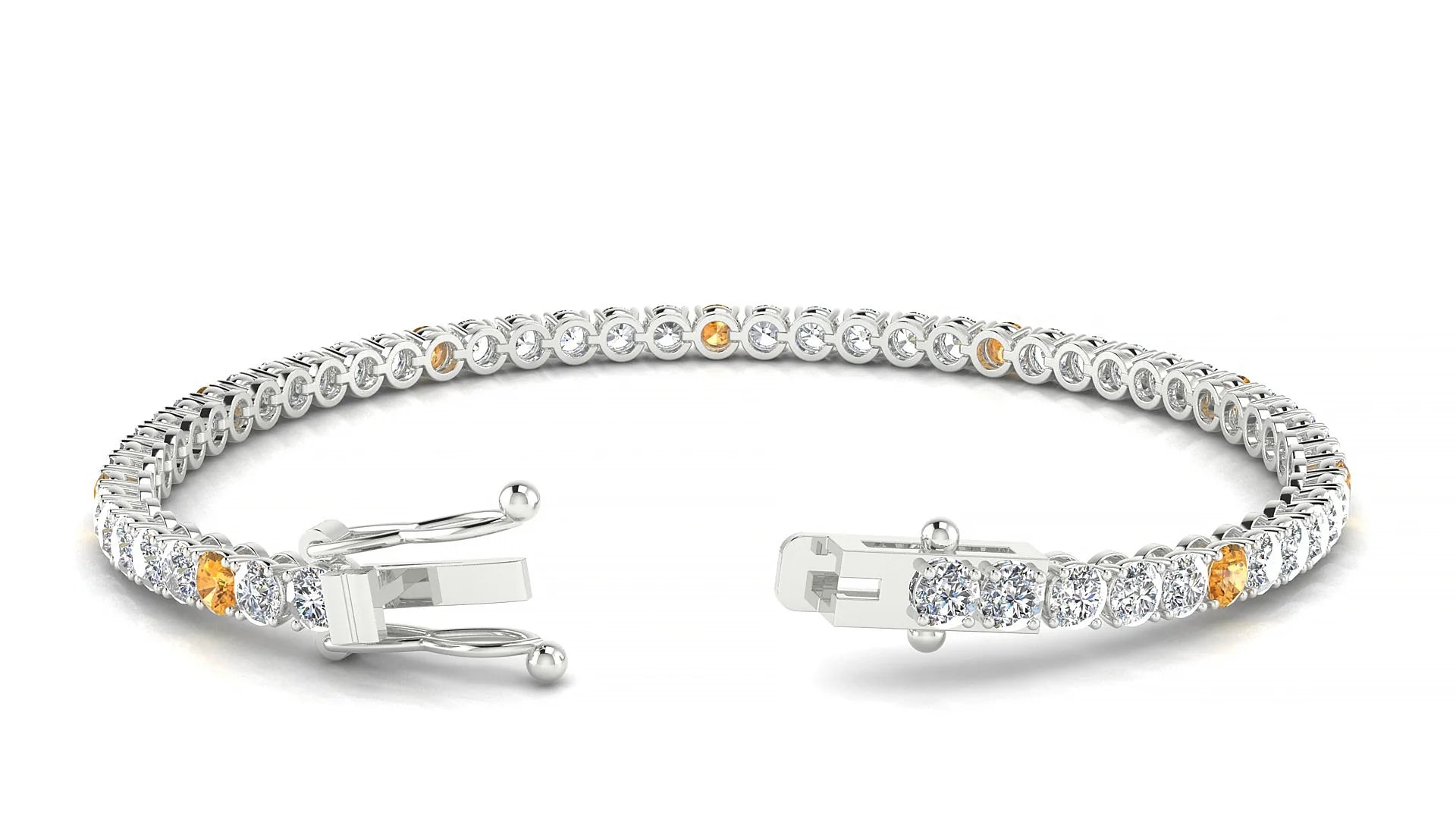 Firenze 1-5 | 18k White Gold 3 mm Round Natural Citrine & Diamond Tennis Bracelet