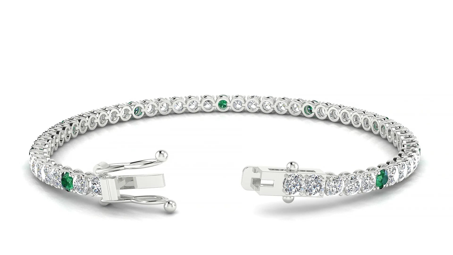 Firenze 1-5 | 18k White Gold 3 mm Round Natural Emerald & Diamond Tennis Bracelet