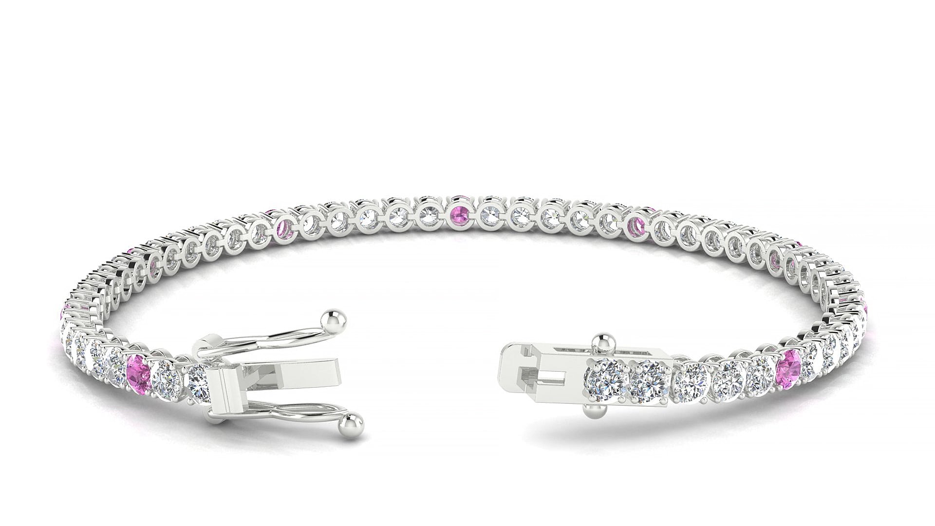 Firenze 1-5 | 18k White Gold 3 mm Round Natural Pink Sapphire & Diamond 15 cm Tennis Bracelet