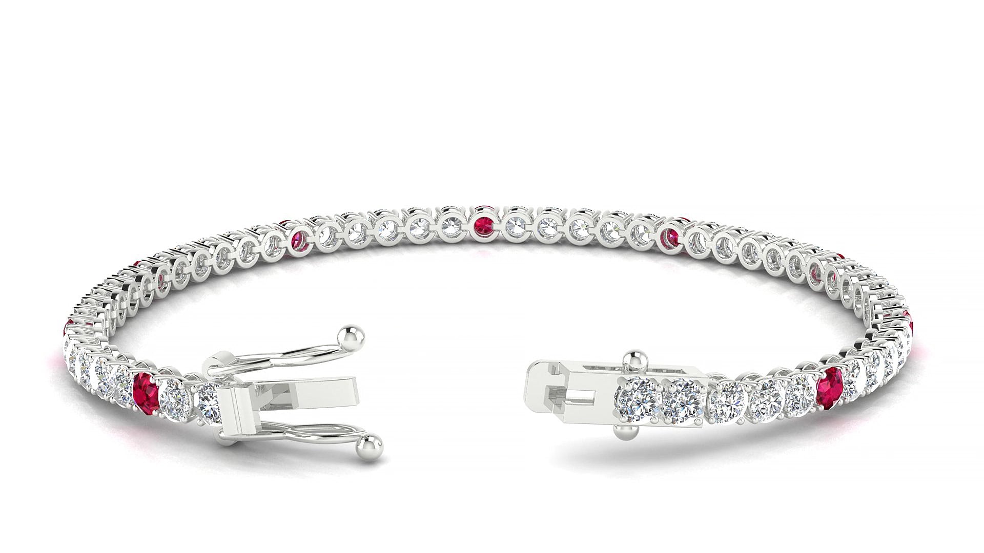 Firenze 1-5 | 18k White Gold 3 mm Round Natural Ruby & Diamond 17 cm Tennis Bracelet